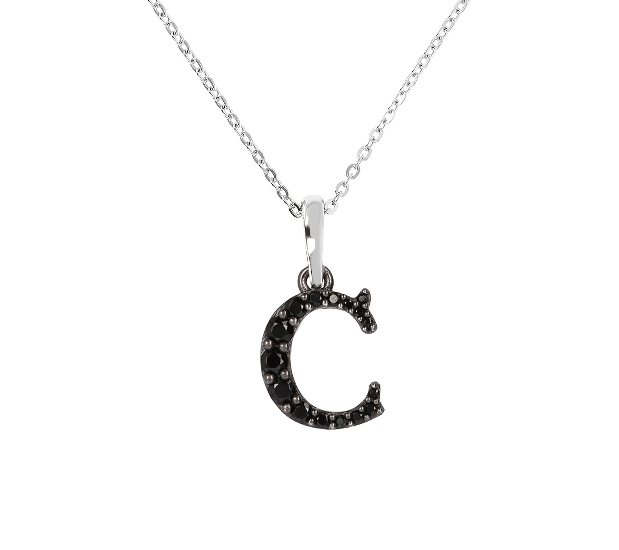 Mistero Sterlin g Silver Black Spinel Initial Pendant w/ Chai