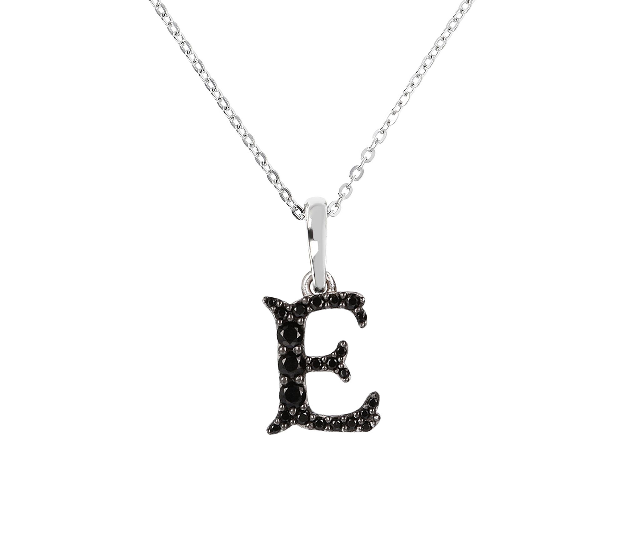 Mistero Sterlin g Silver Black Spinel Initial Pendant w/ Chai