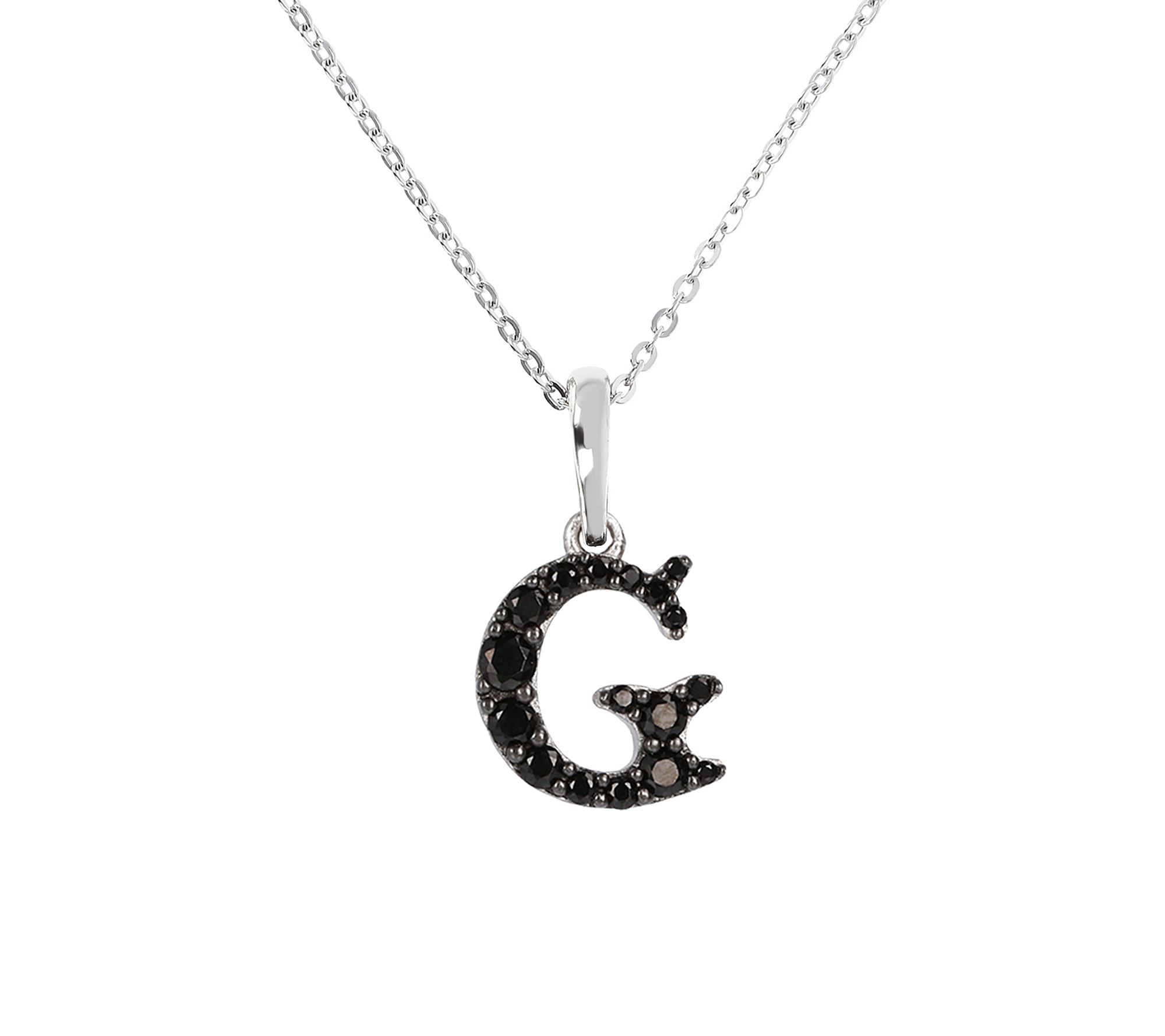 Mistero Sterlin g Silver Black Spinel Initial Pendant w/ Chai