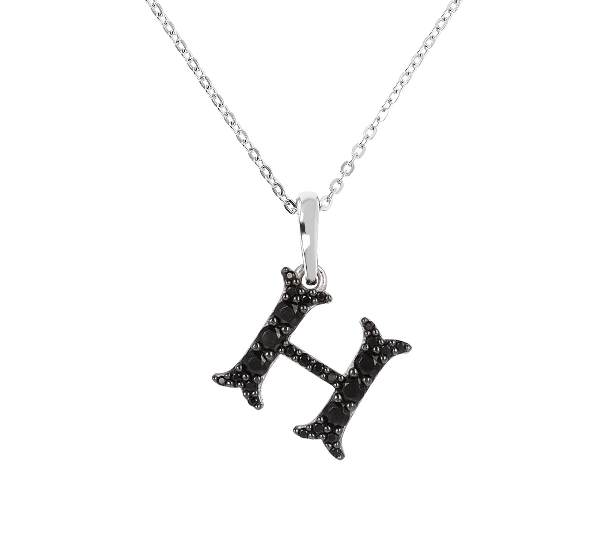 Mistero Sterlin g Silver Black Spinel Initial Pendant w/ Chai