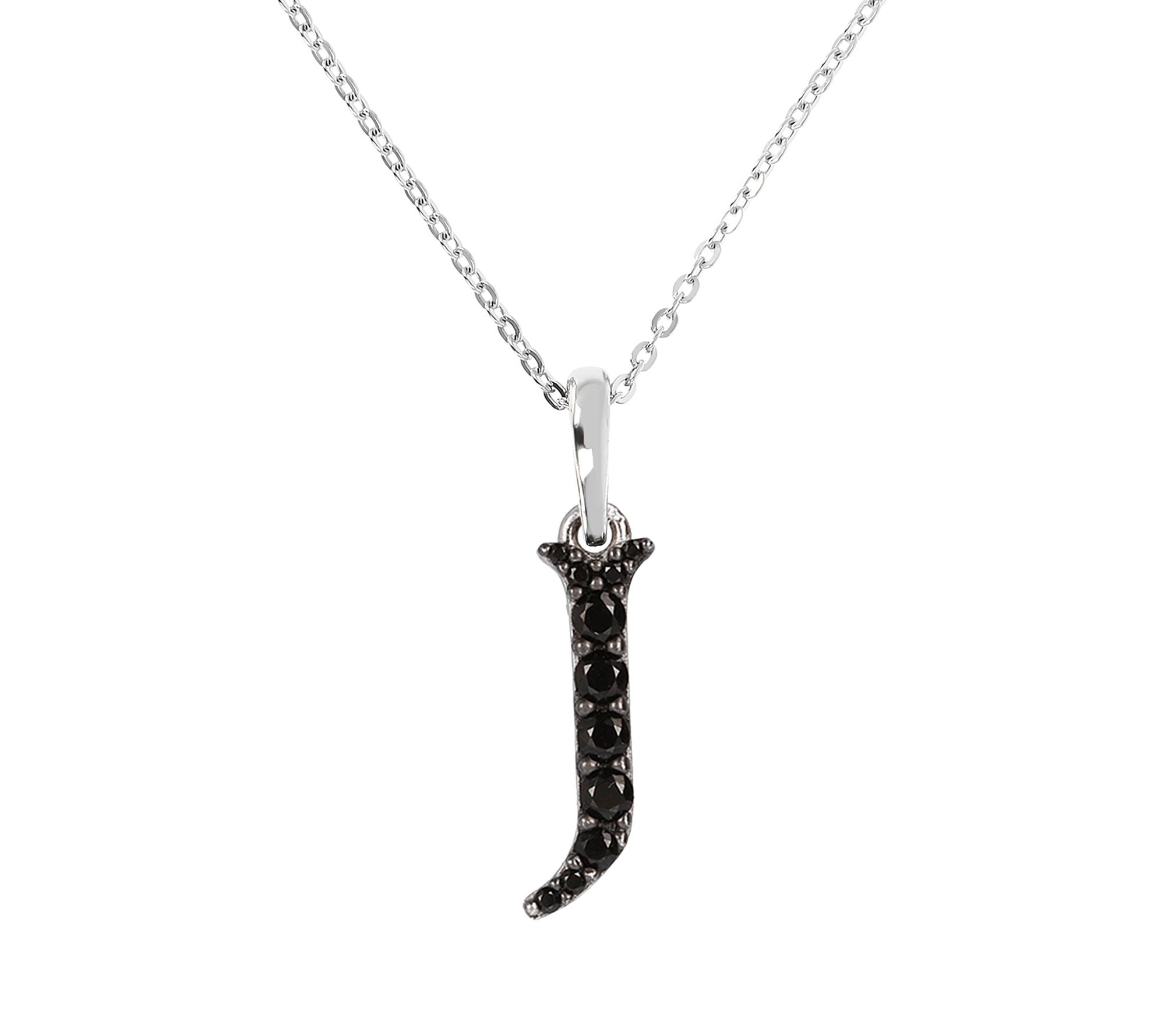 Mistero Sterlin g Silver Black Spinel Initial Pendant w/ Chai