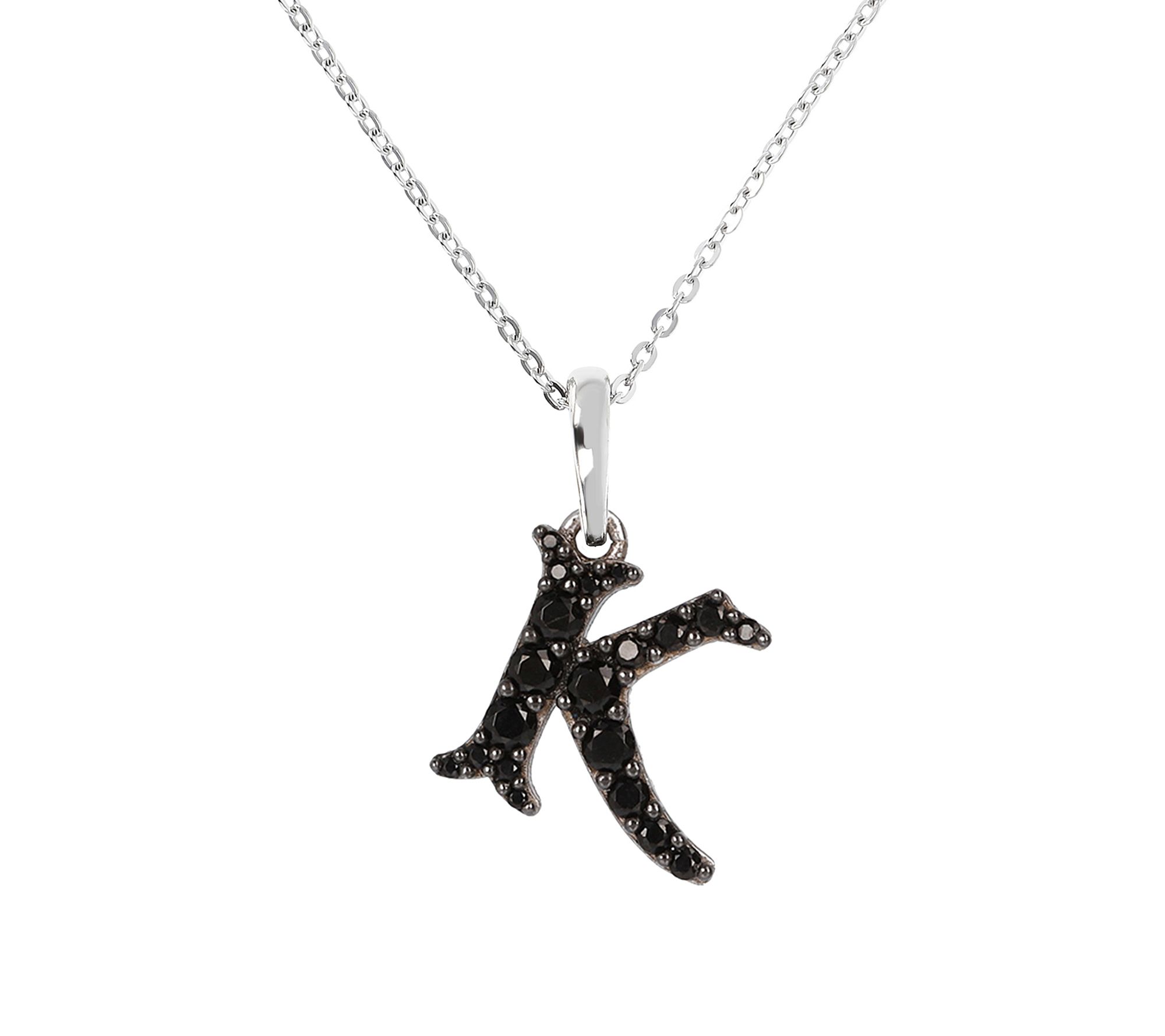 Mistero Sterlin g Silver Black Spinel Initial Pendant w/ Chai