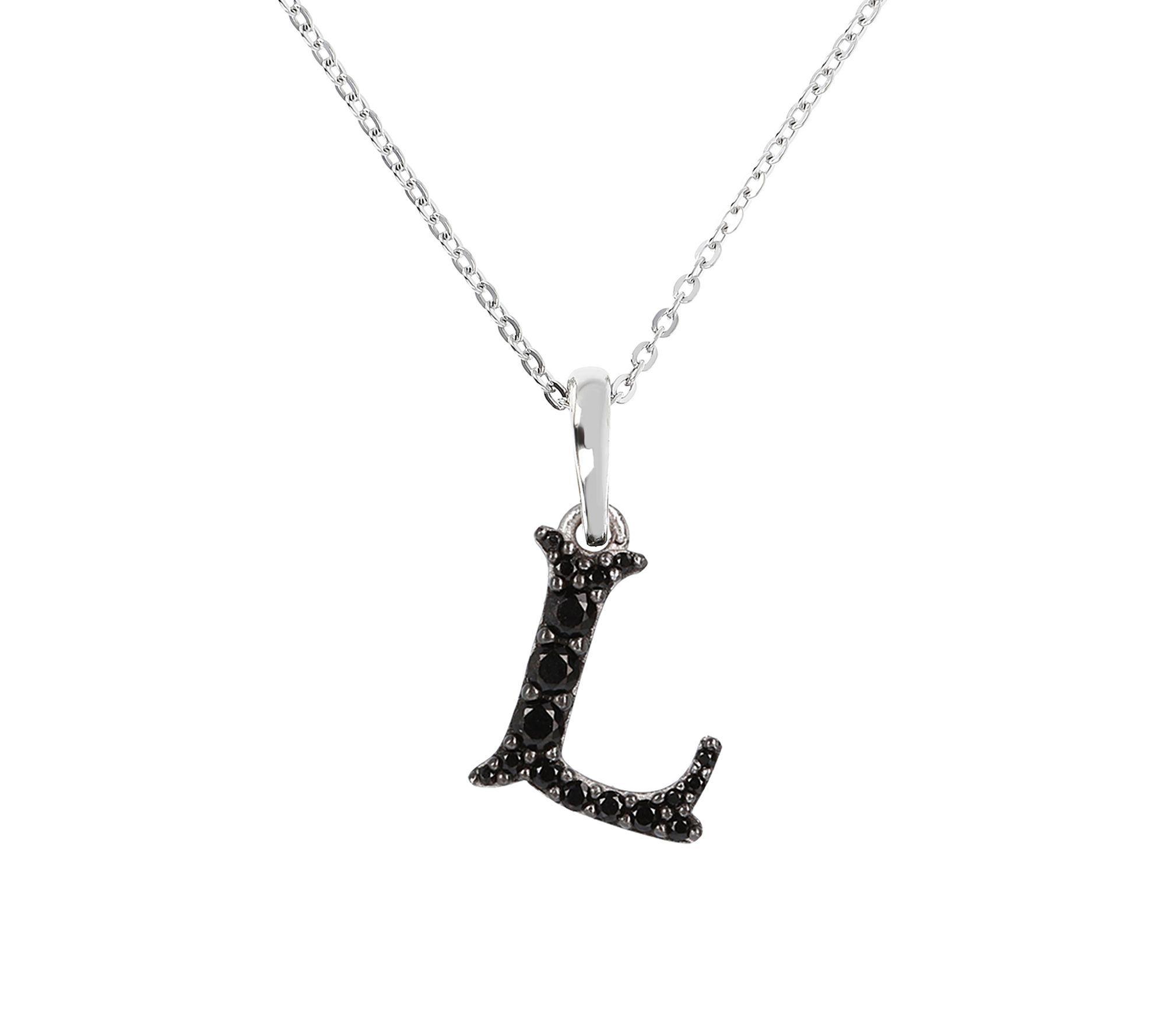 Mistero Sterlin g Silver Black Spinel Initial Pendant w/ Chai