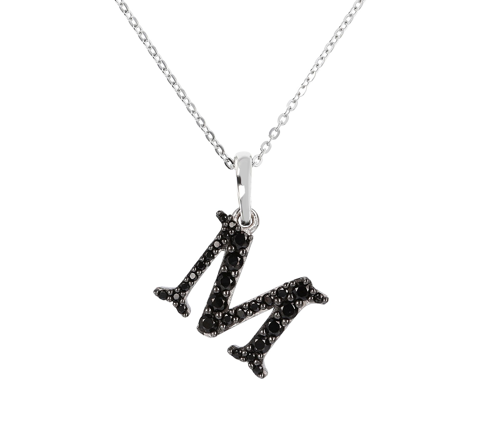 Mistero Sterlin g Silver Black Spinel Initial Pendant w/ Chai