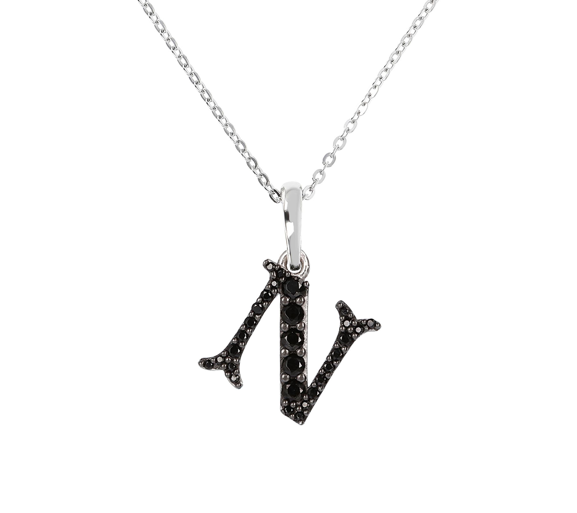 Mistero Sterlin g Silver Black Spinel Initial Pendant w/ Chai
