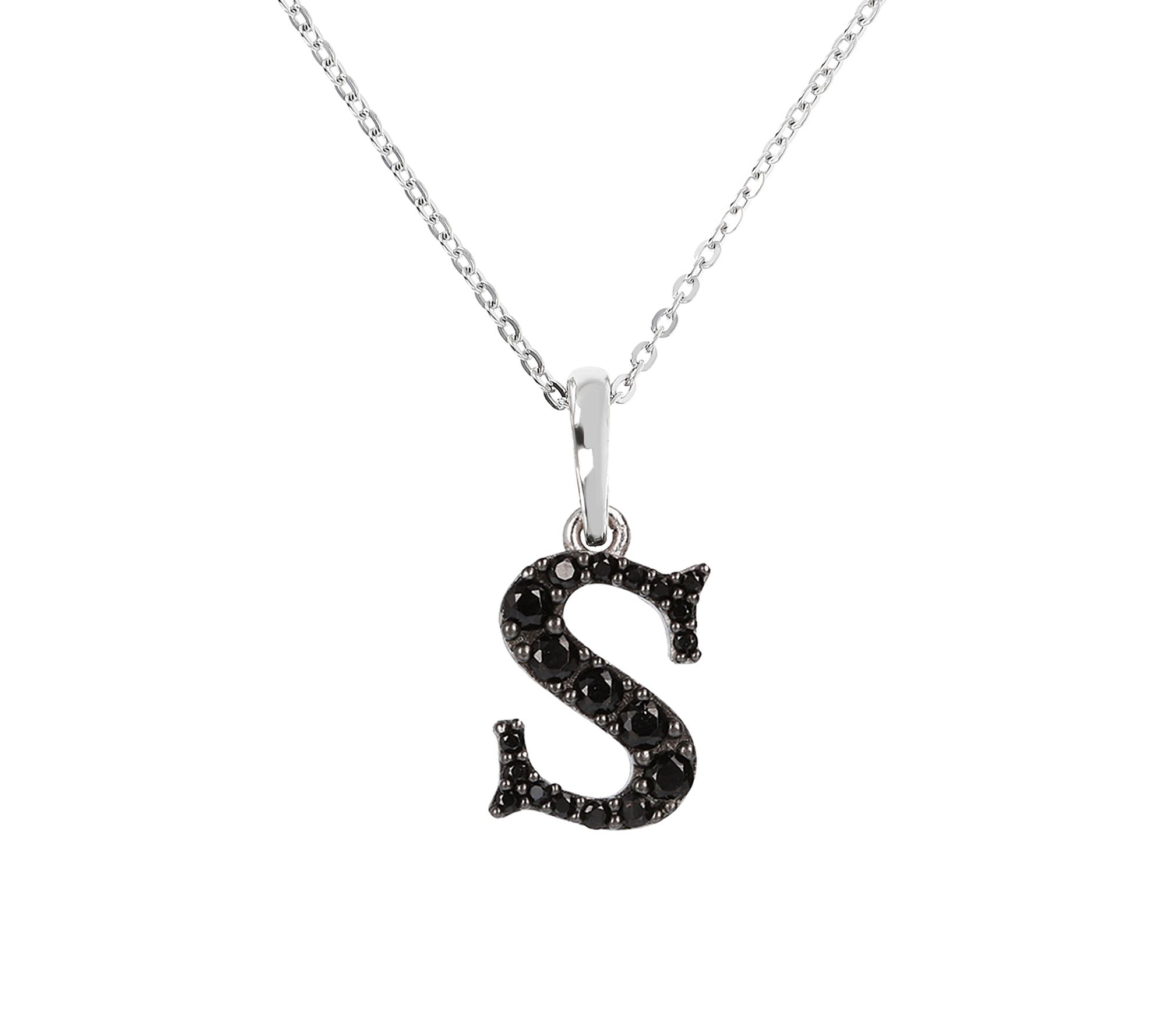 Mistero Sterlin g Silver Black Spinel Initial Pendant w/ Chai