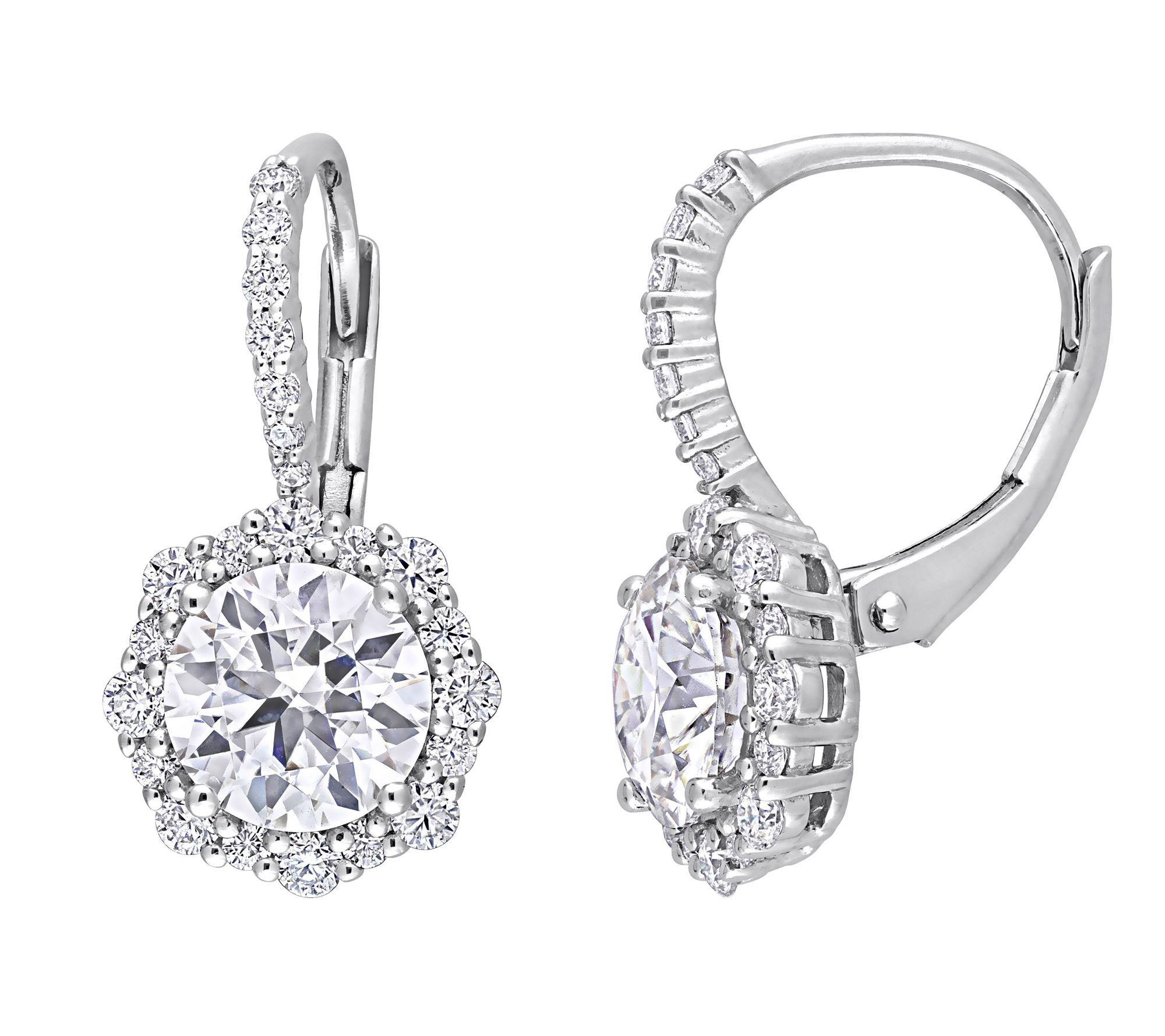 MoissanIce Moissanite 3.15 cttw Halo Lever Back Earrings