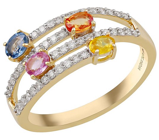14K Gold Multi-Color Sapphire & Diamond Ring