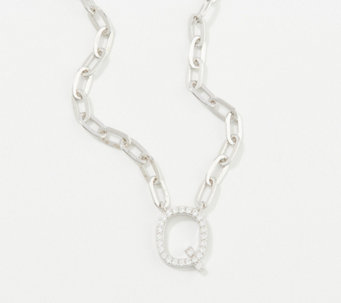 Diamonique Petite Initial Paperclip Necklace, Sterling Silver