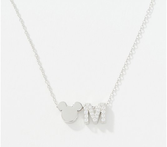 Diamonique x Disney Mickey Initial Necklace, Sterling Silver
