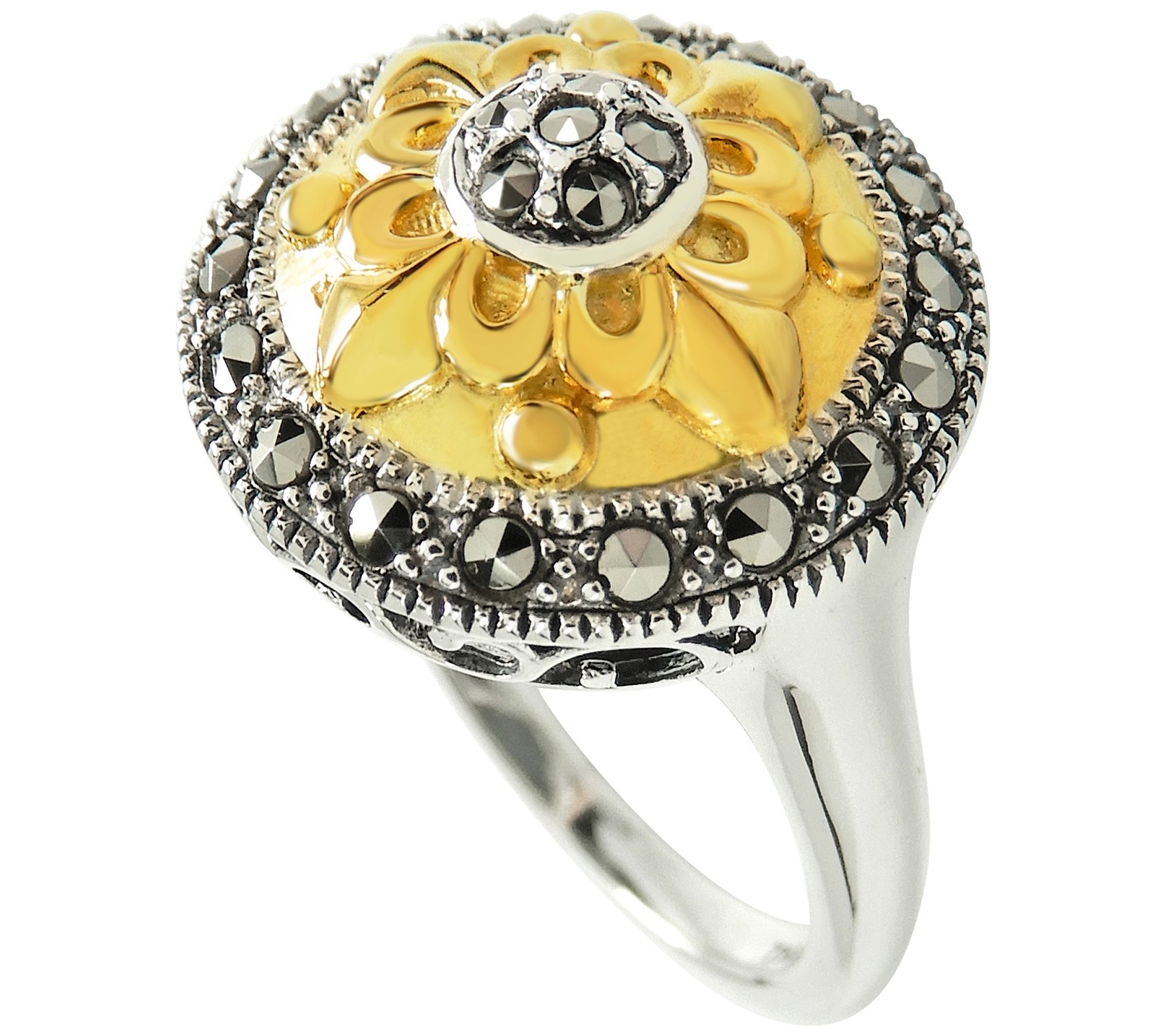 Suspicion Two-Tone Marcasite Floral Dome Ring