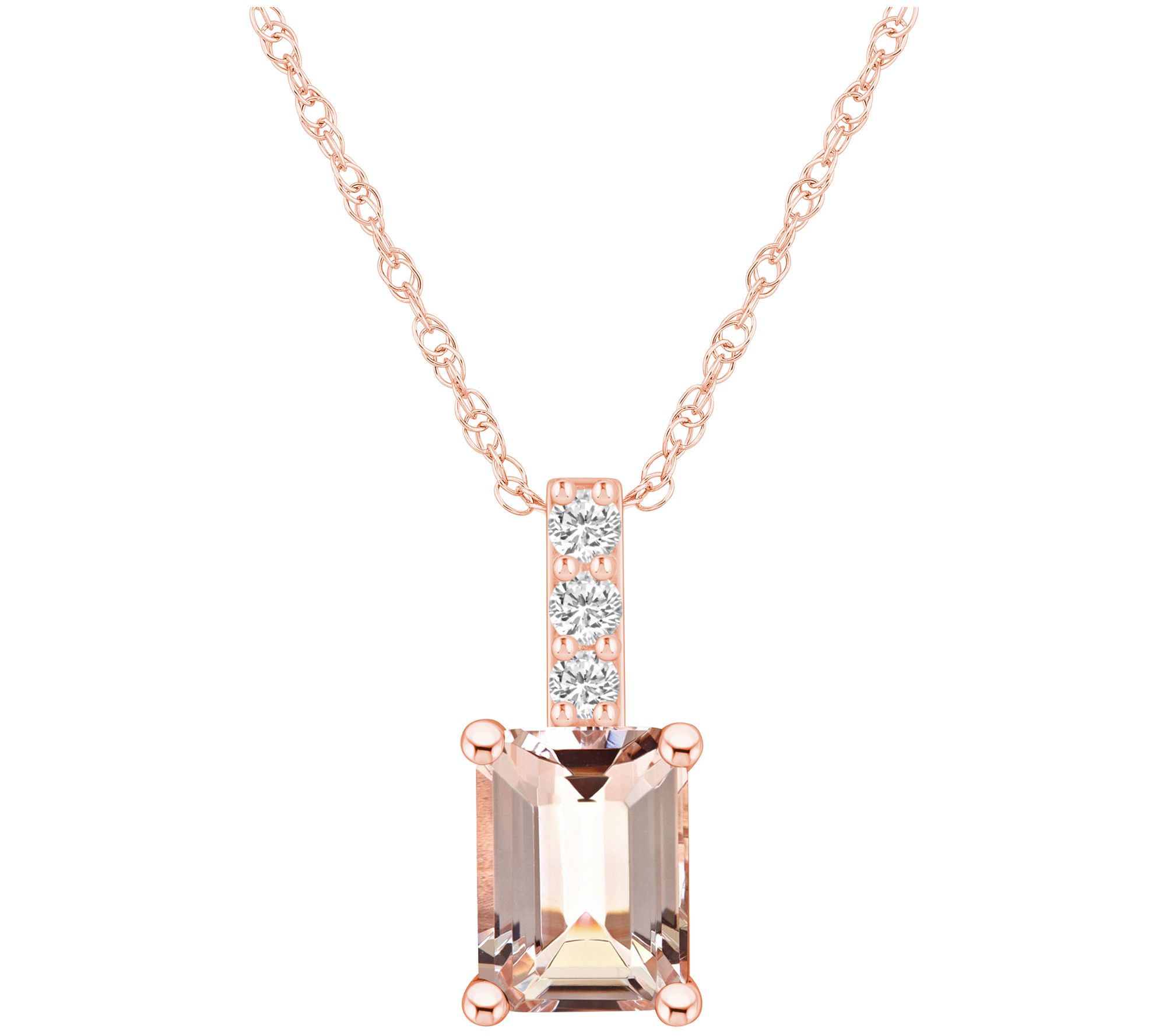 Affinity Gems Morganite & Diamond Pendant w/ Chain, 14K
