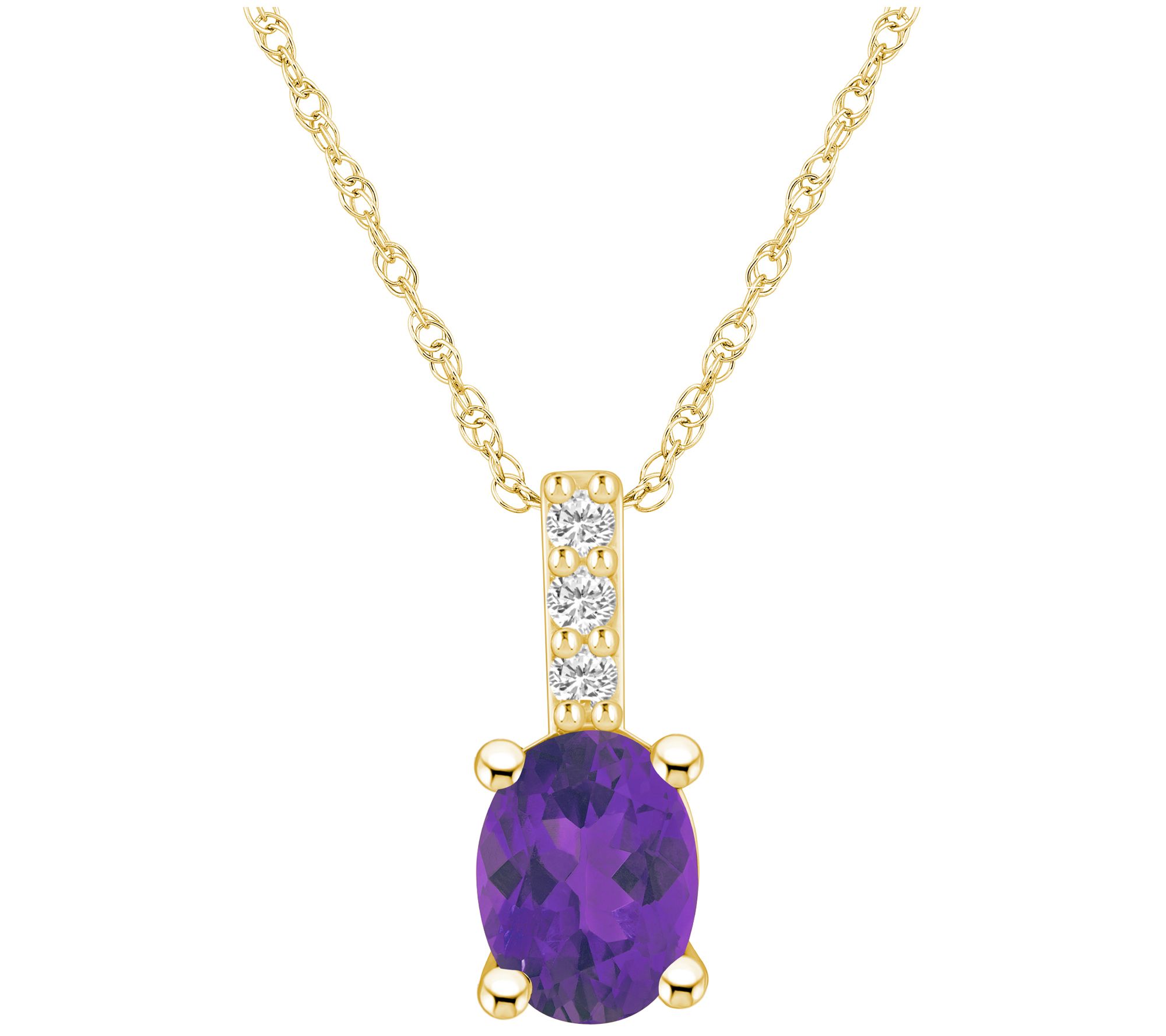 Affinity Gems Oval Gem & Diamond Pendant w/ Chain, 14K Gold
