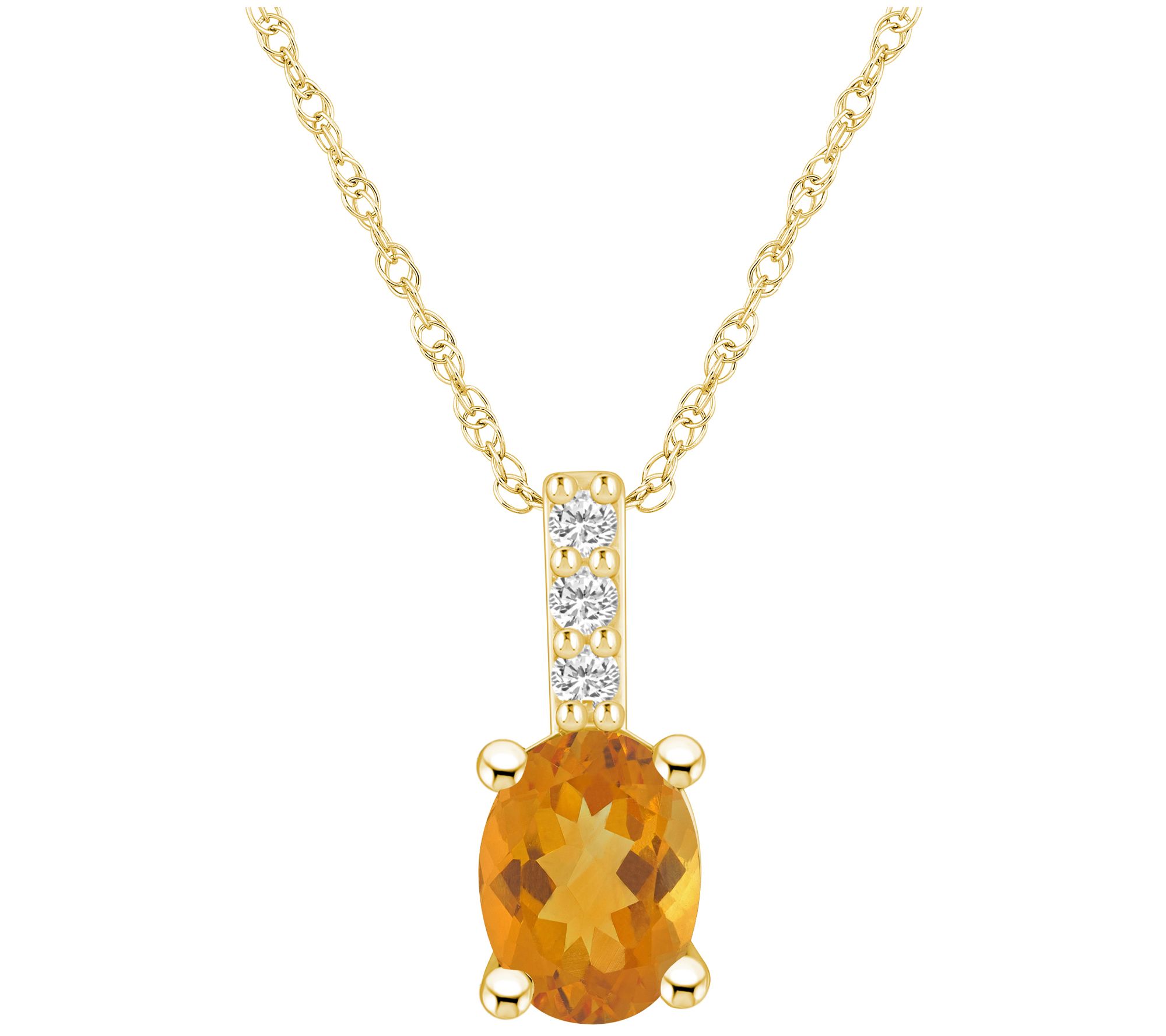 Affinity Gems Oval Gem & Diamond Pendant w/ Chain, 14K Gold
