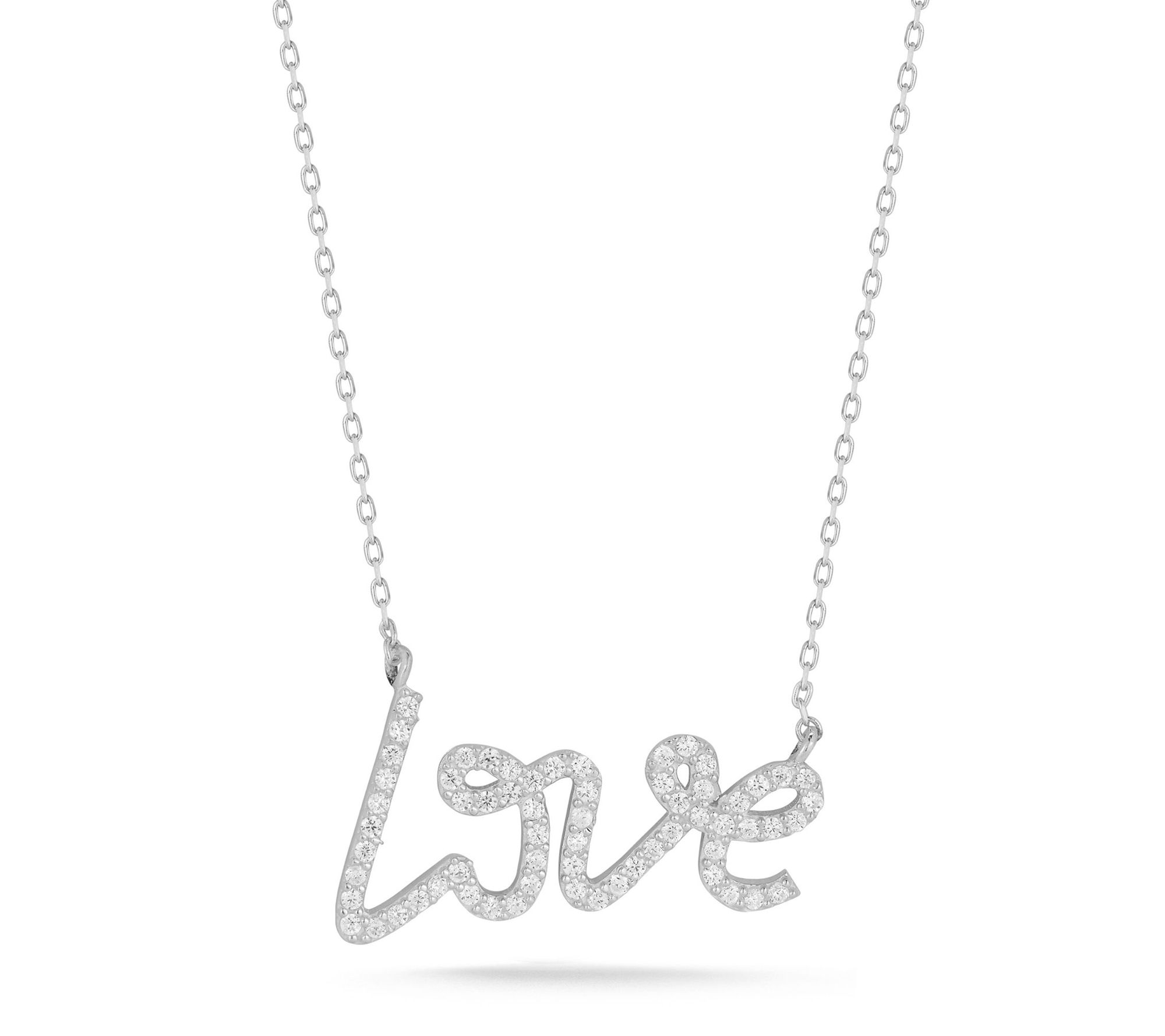 Sterlina Silver Pave Script Love Necklace, Sterling