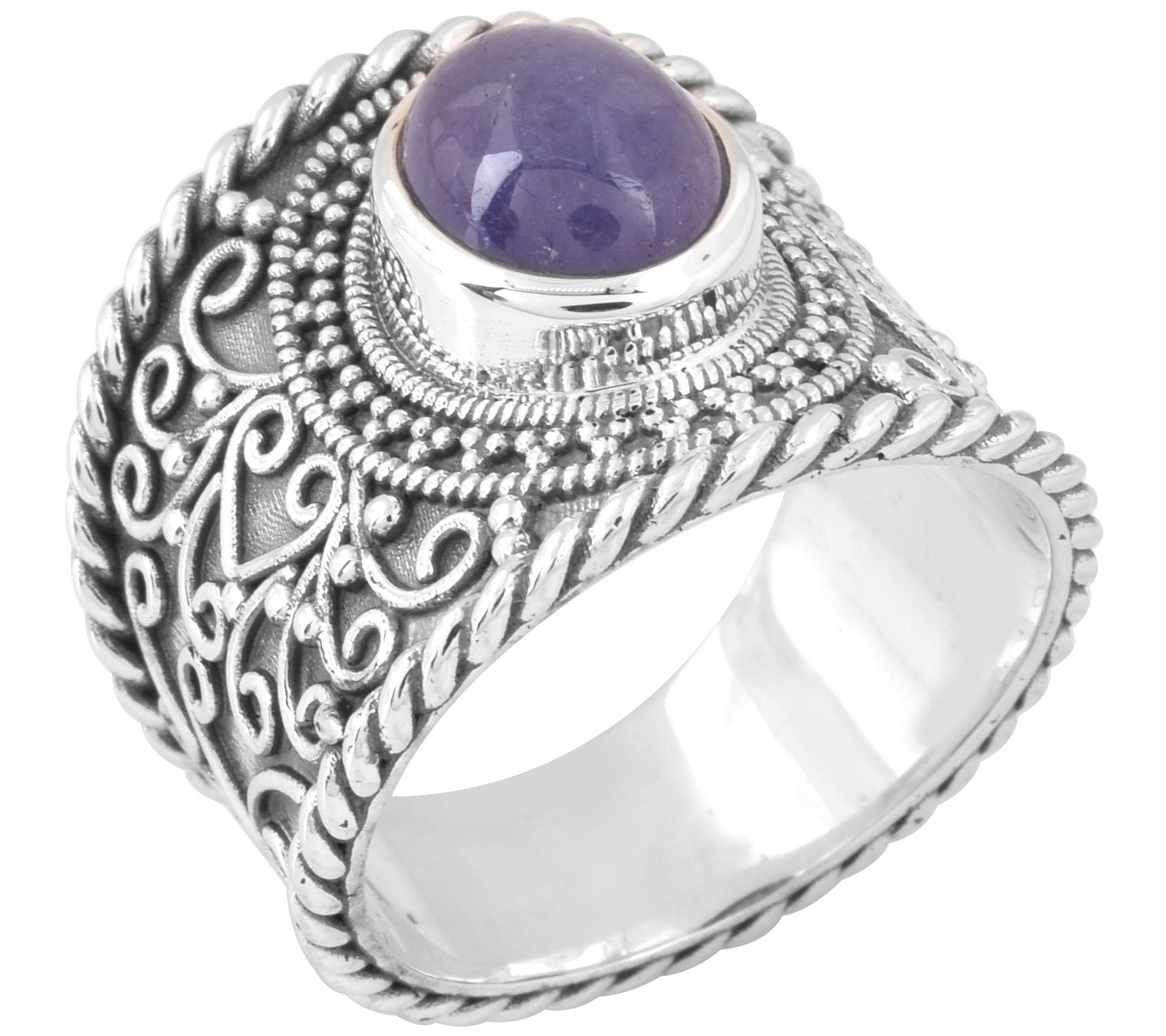 Artisan Crafted Sterling Silver Tanzanite Caboc hon Ring