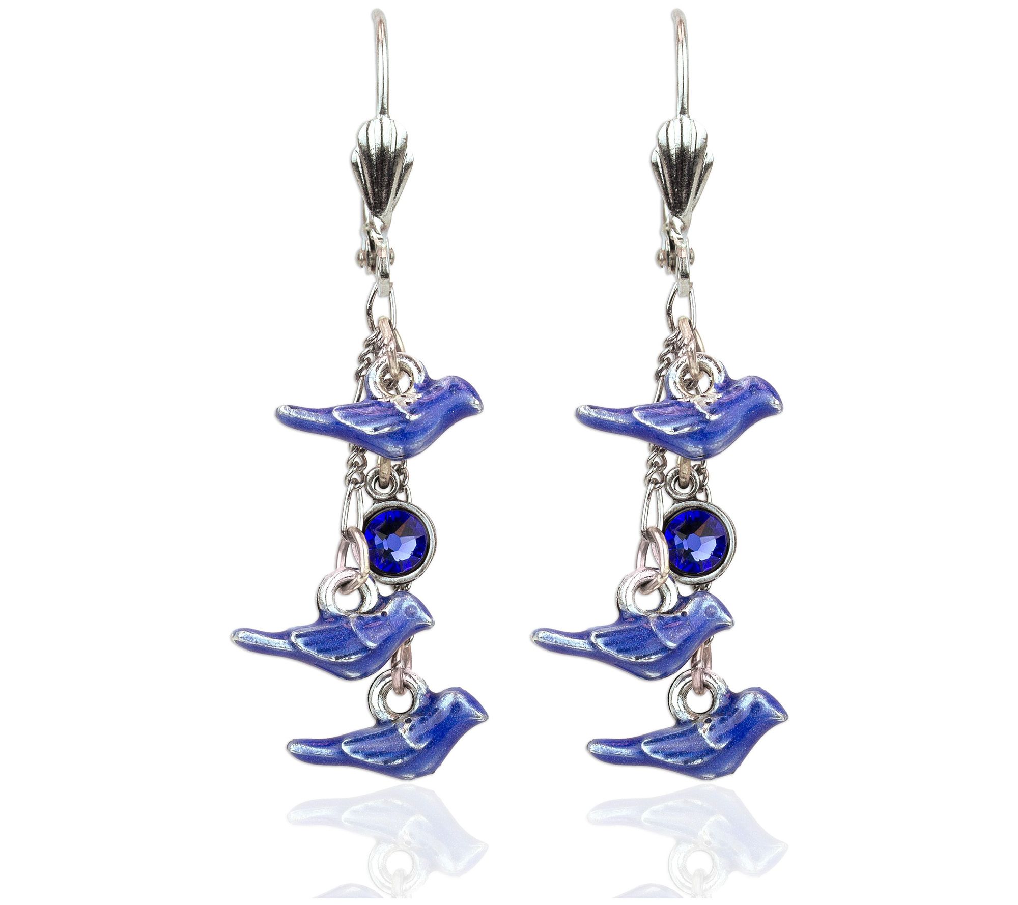 Anne Koplik Enamel Bluebirds In Flight Crystal Drop Earrings
