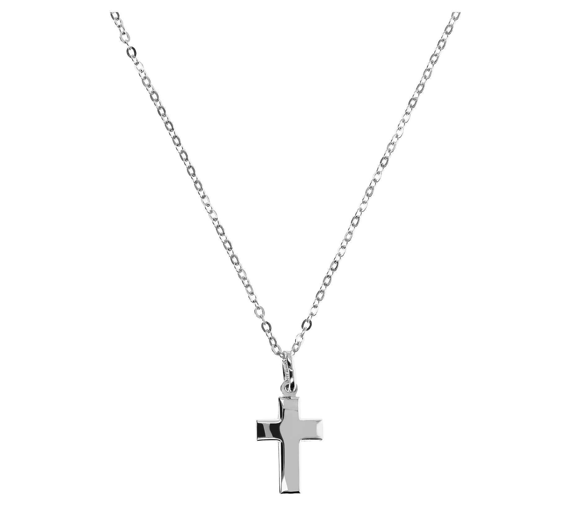 Italian Silver Polished Cross Pendant w/ Chai n Necklace