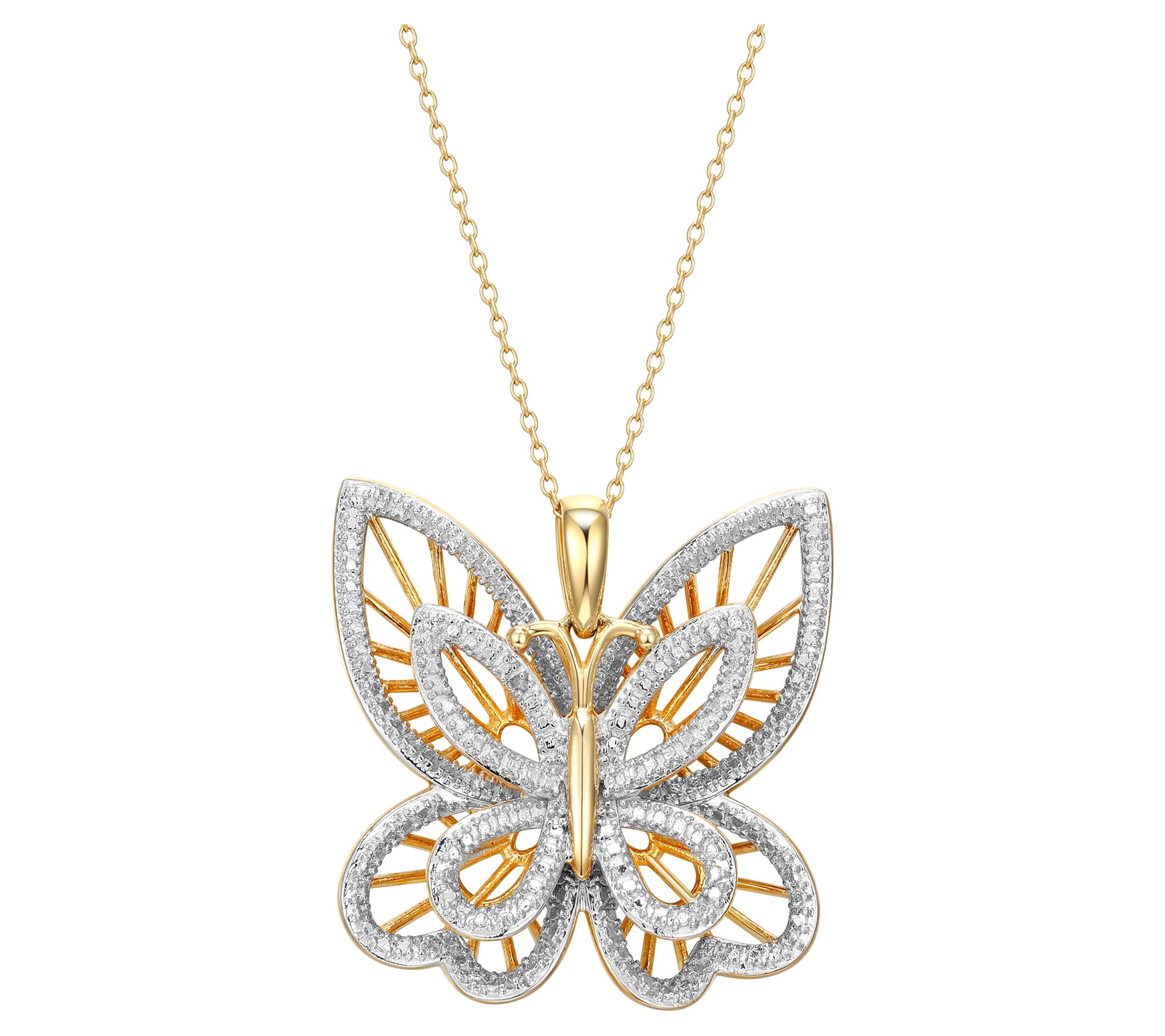 18K Gold Plated Diamond Accent Butterfly Pendant w/ Chain