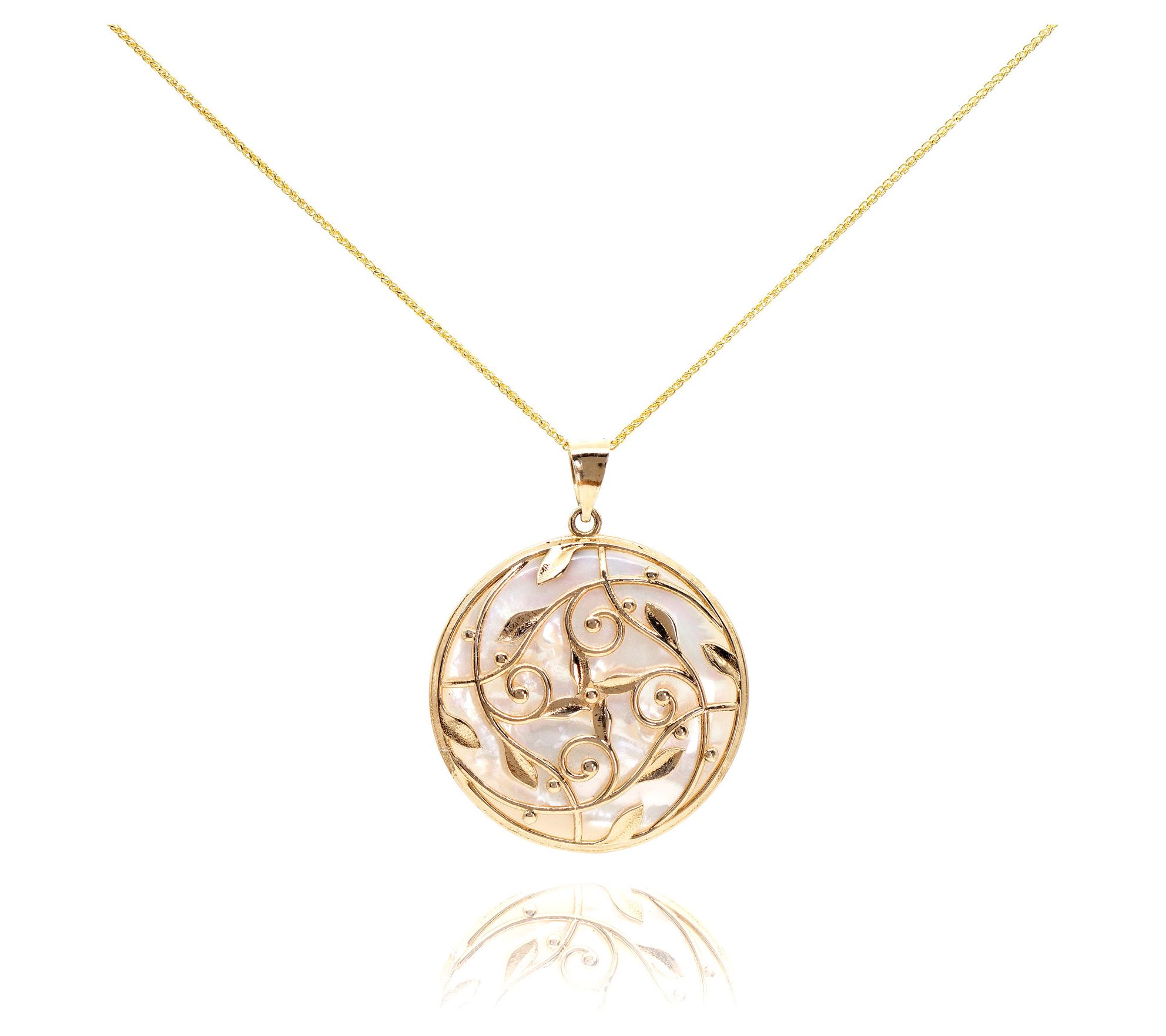 Adi Paz 14K Gold Leafy Mother of Pearl Pendantw/ Chain