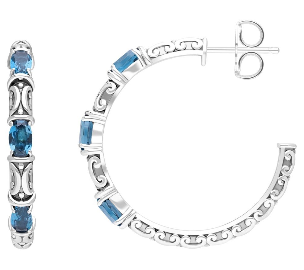 Elyse Ryan Silver Scroll Blue Topaz Hoop Earrings