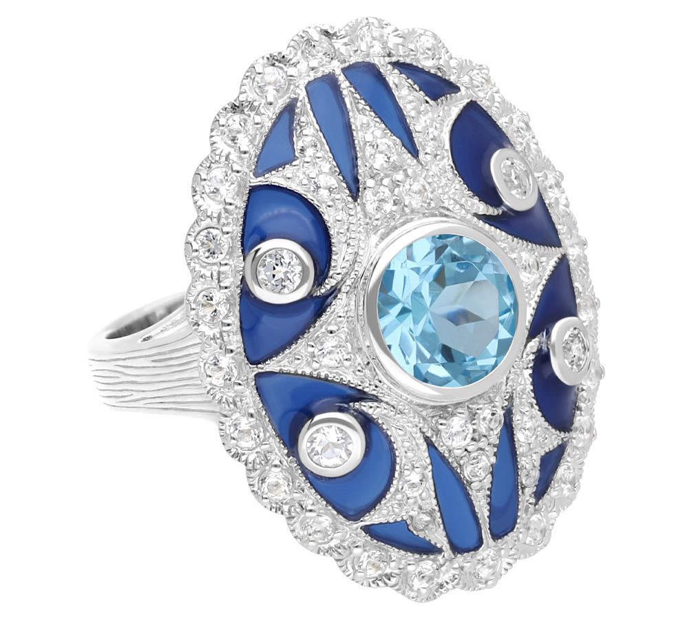 Ariva Sterling Silver Blue & White Topaz Kensington Ring