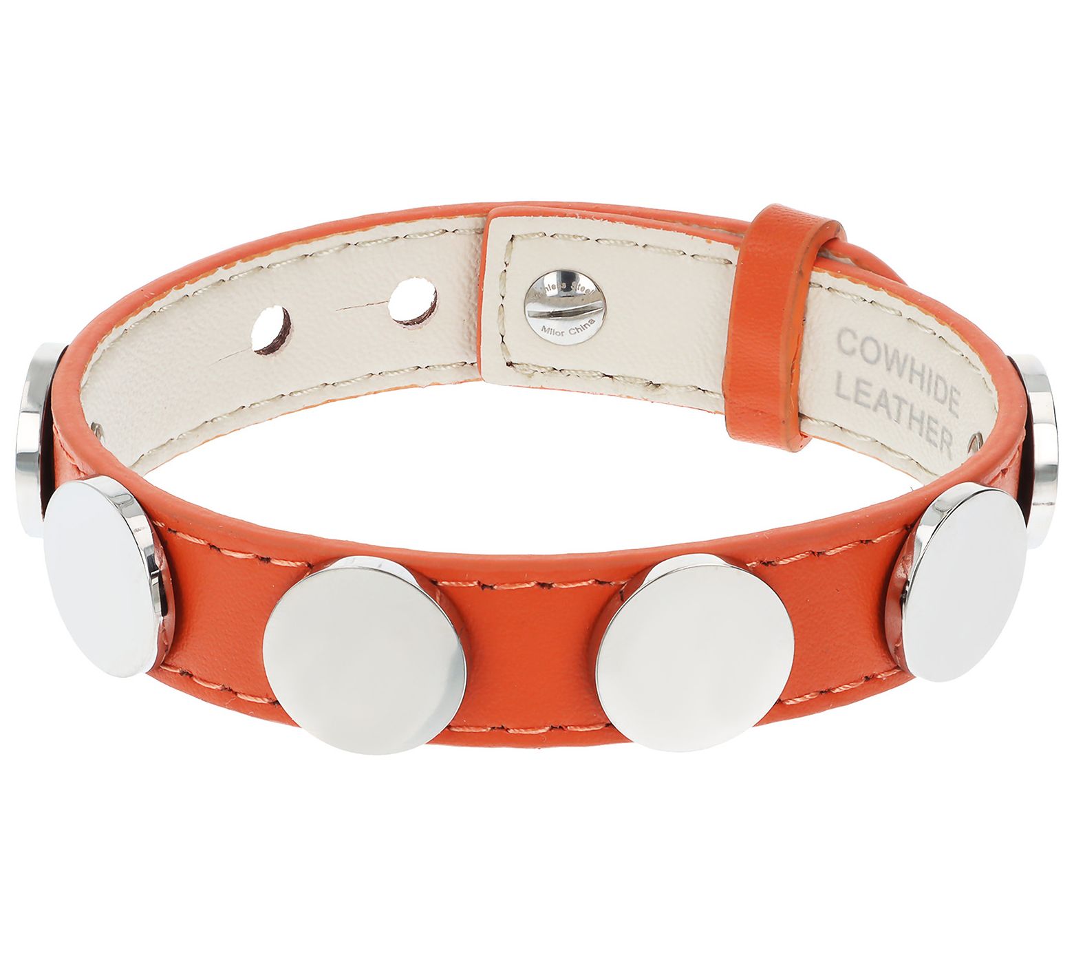 Steel by Design Adjustable Leather Disc Bracelet