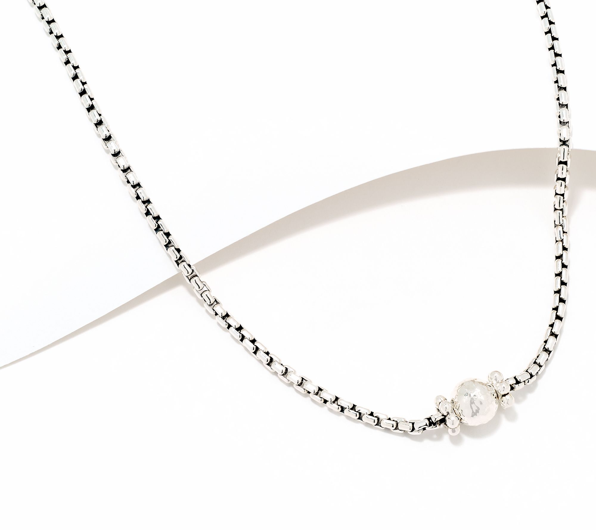 JAI Sterling Silver Hammered Bead 2.7mm Box Chain 16