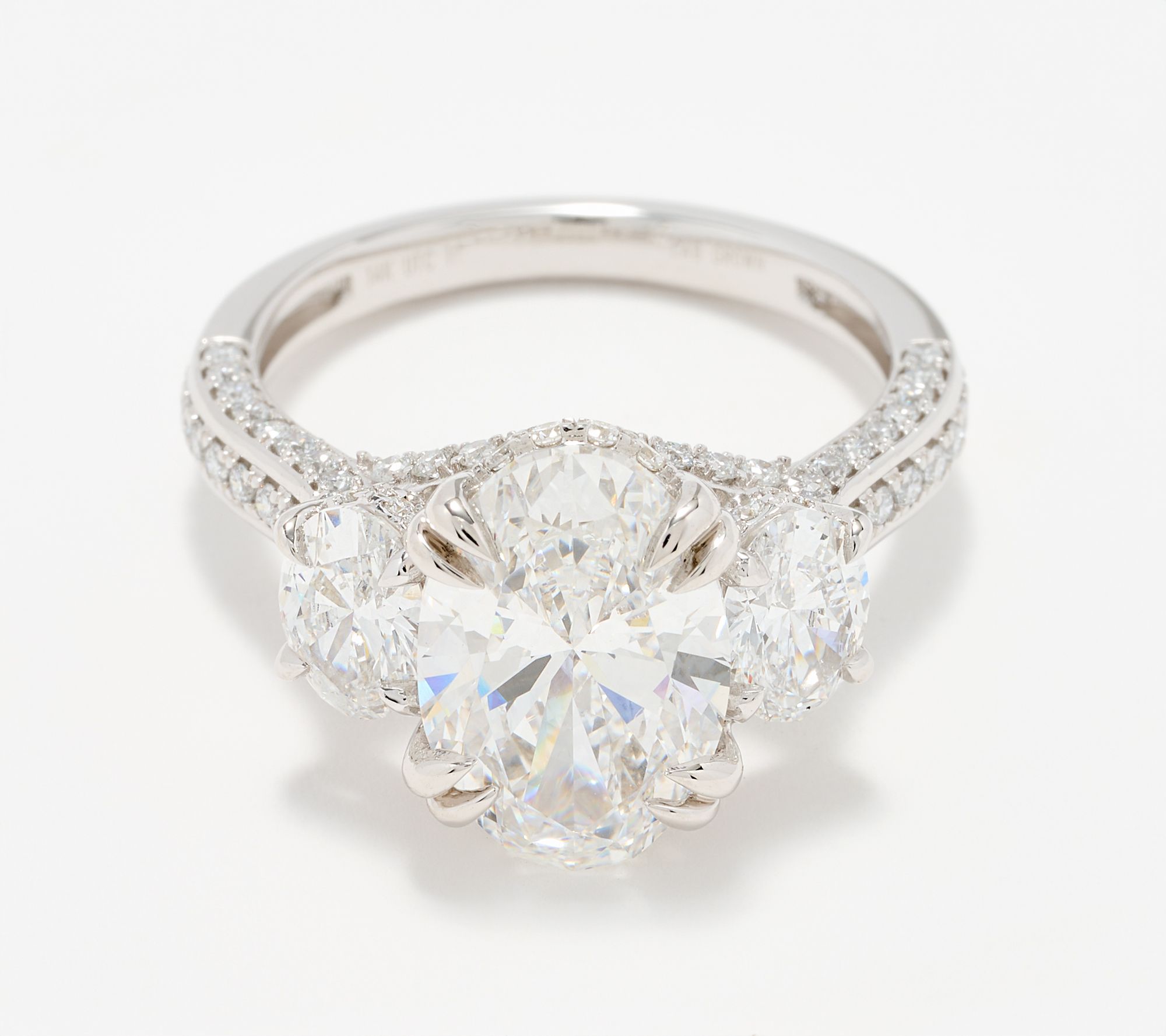 Fire Light Lab Grown Diamond Oval 3 Stone Pave Band 5.00 cttw Ring, 14K