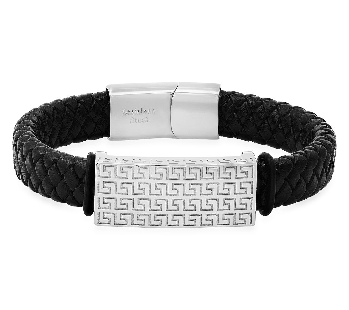 Steel By Design Men's Braided Leather ID Bracelet