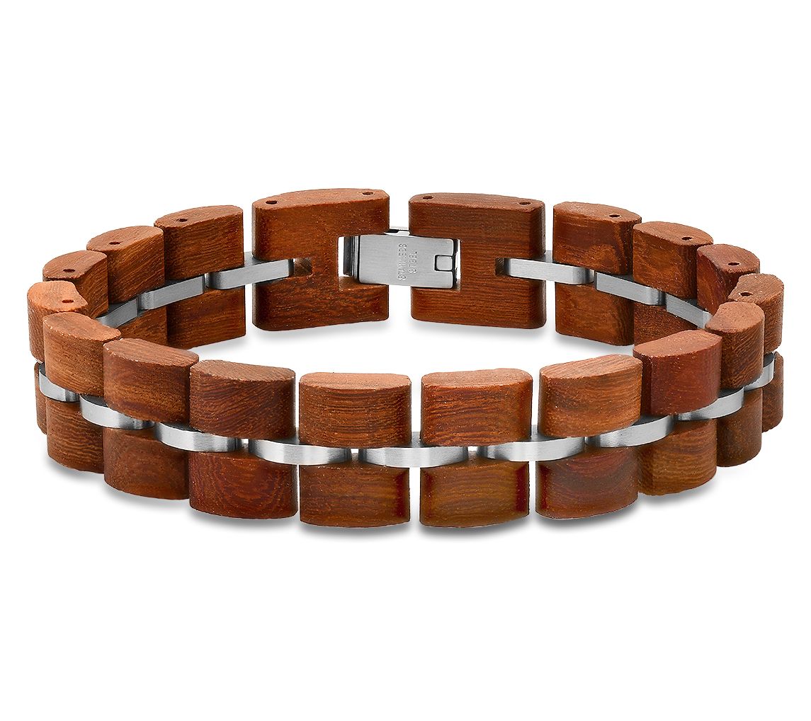 Steel By Design Men's Wooden Link Bracelet