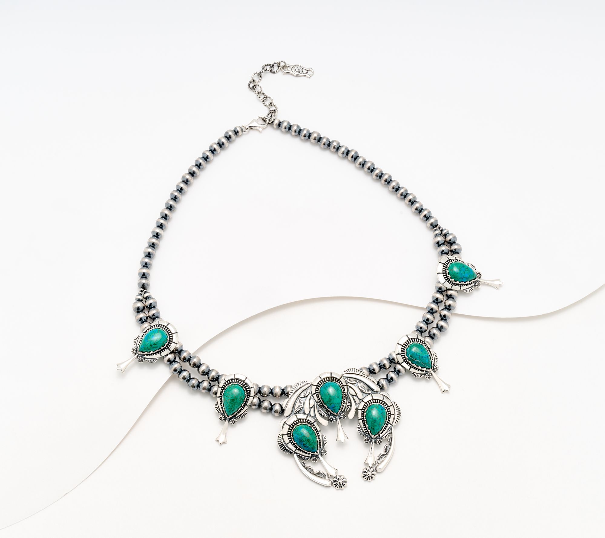 American West Sterling Silver Pear Gemstone Squash Blossom Necklace