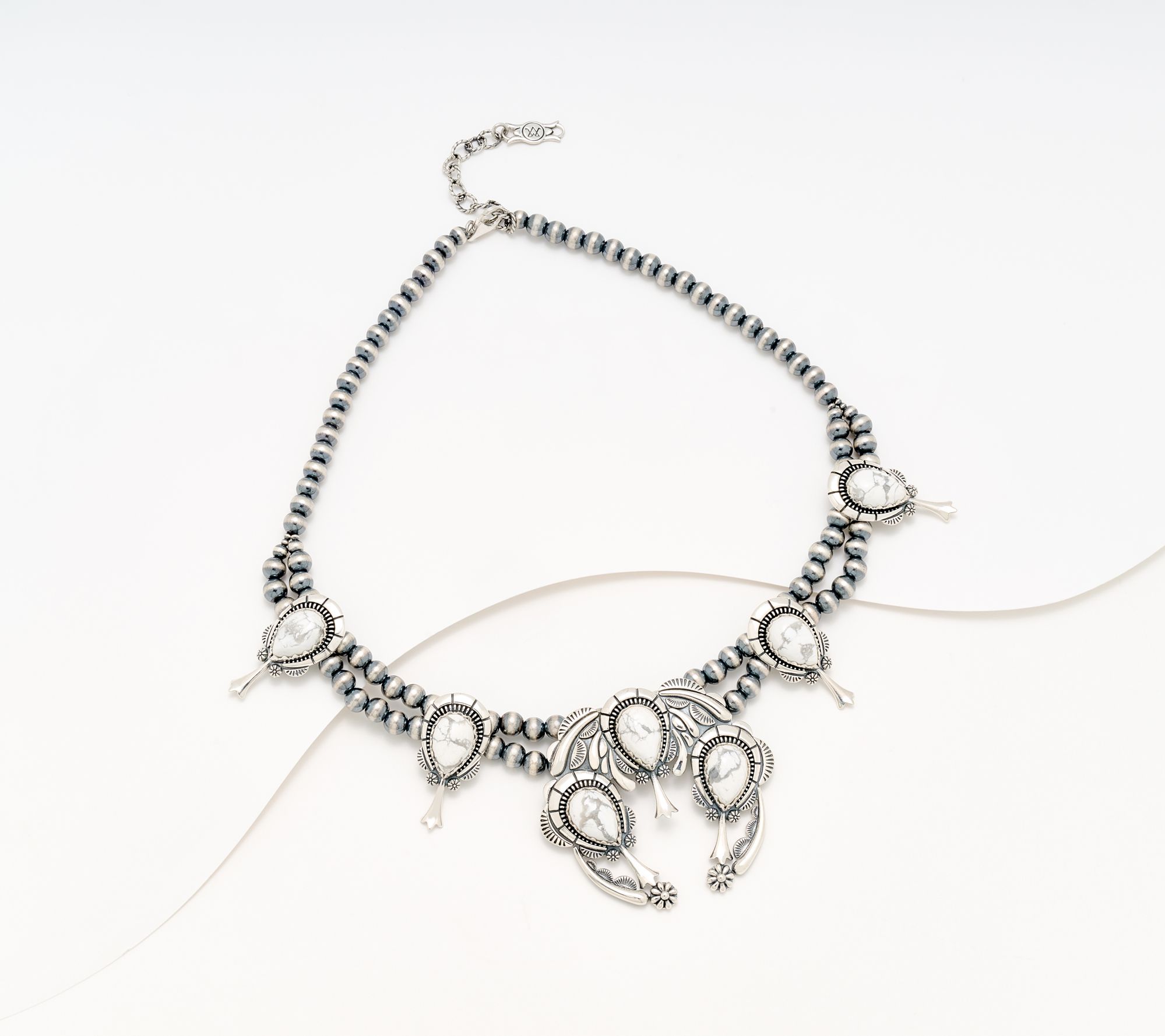 American West Sterling Silver Pear Gemstone Squash Blossom Necklace