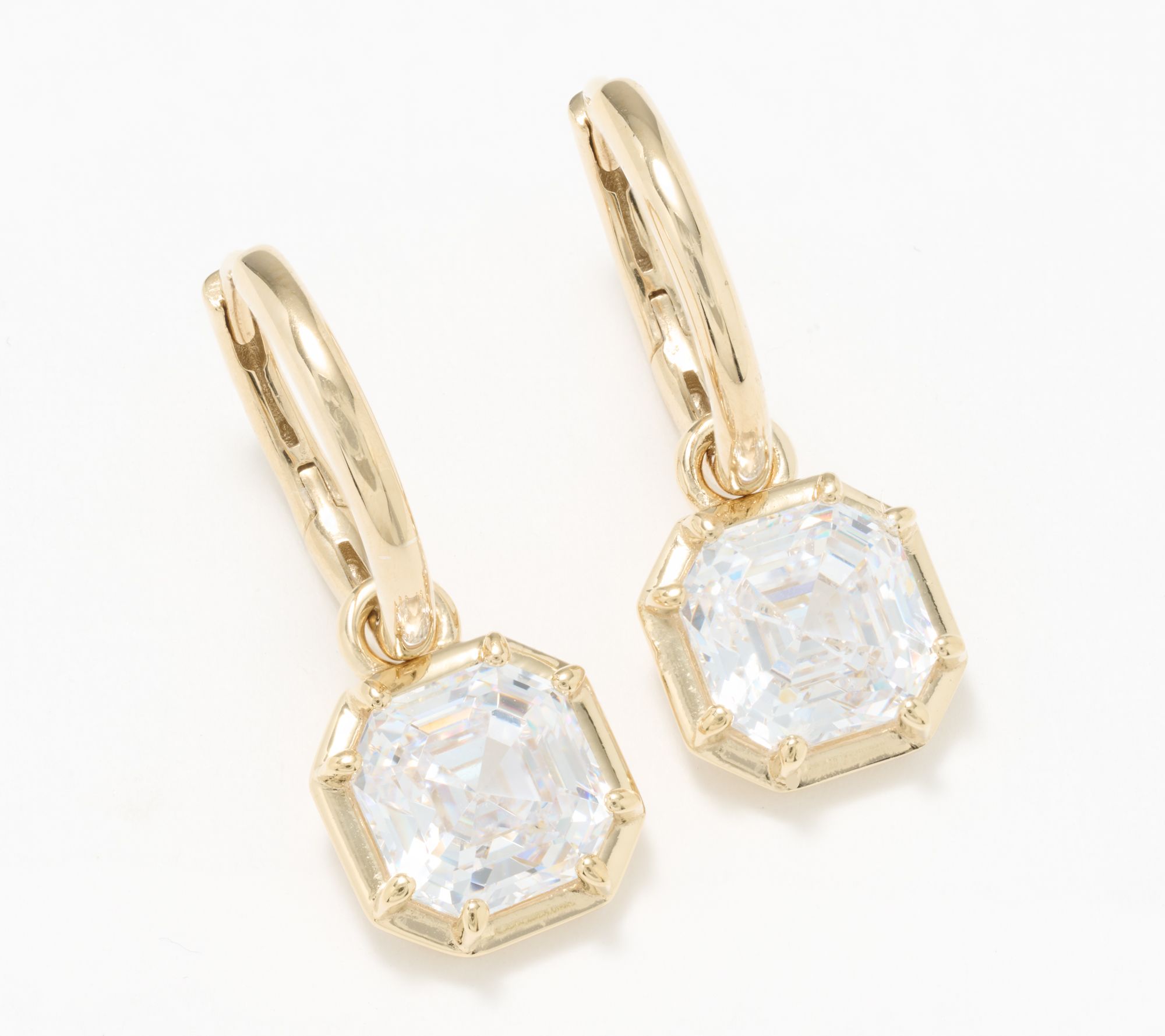 Diamonique Classics Huggie Hoop Asscher Drop Earrings, Sterl
