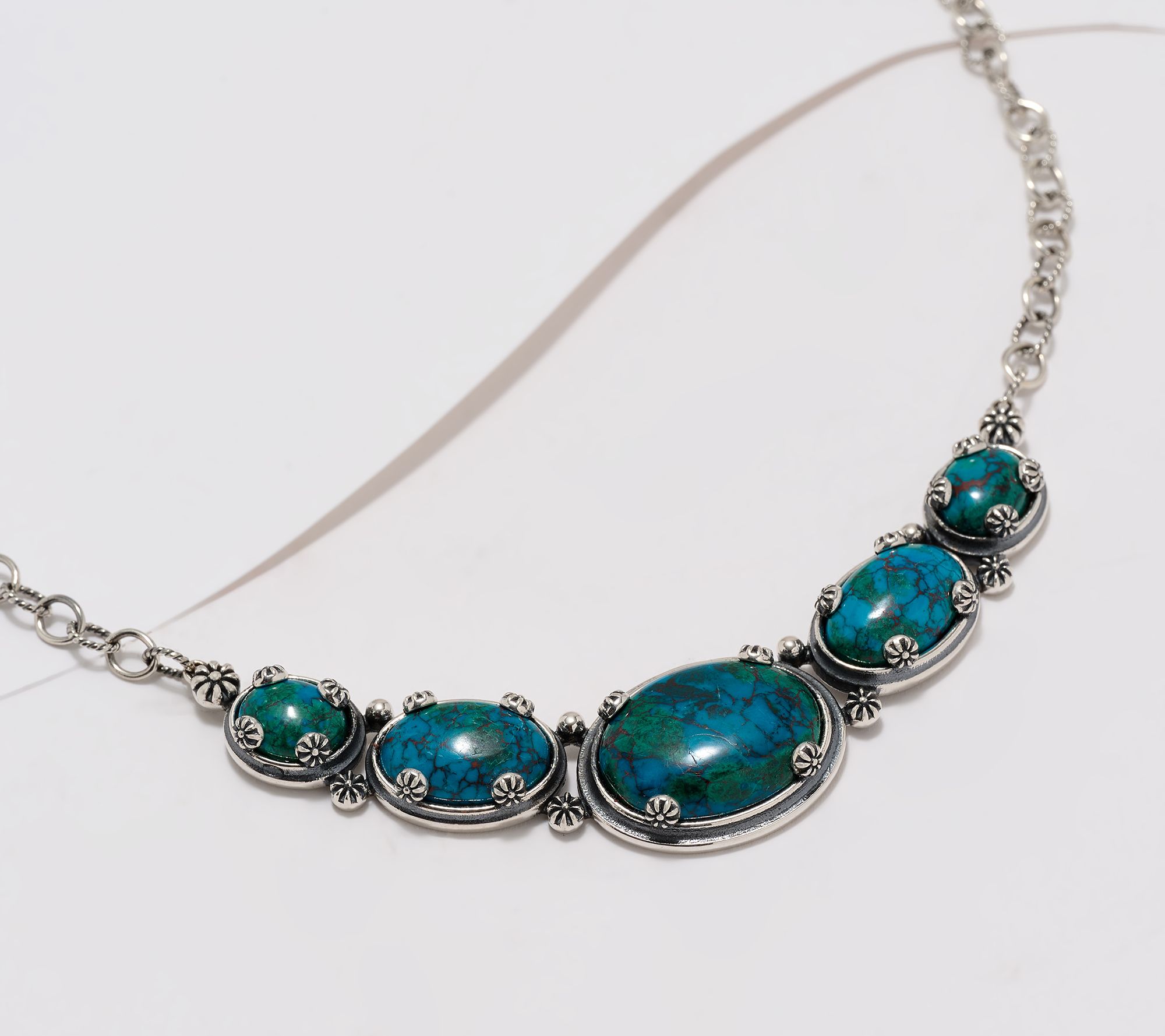 American West Sterling Silver Oval Gemstone Crescent Necklace