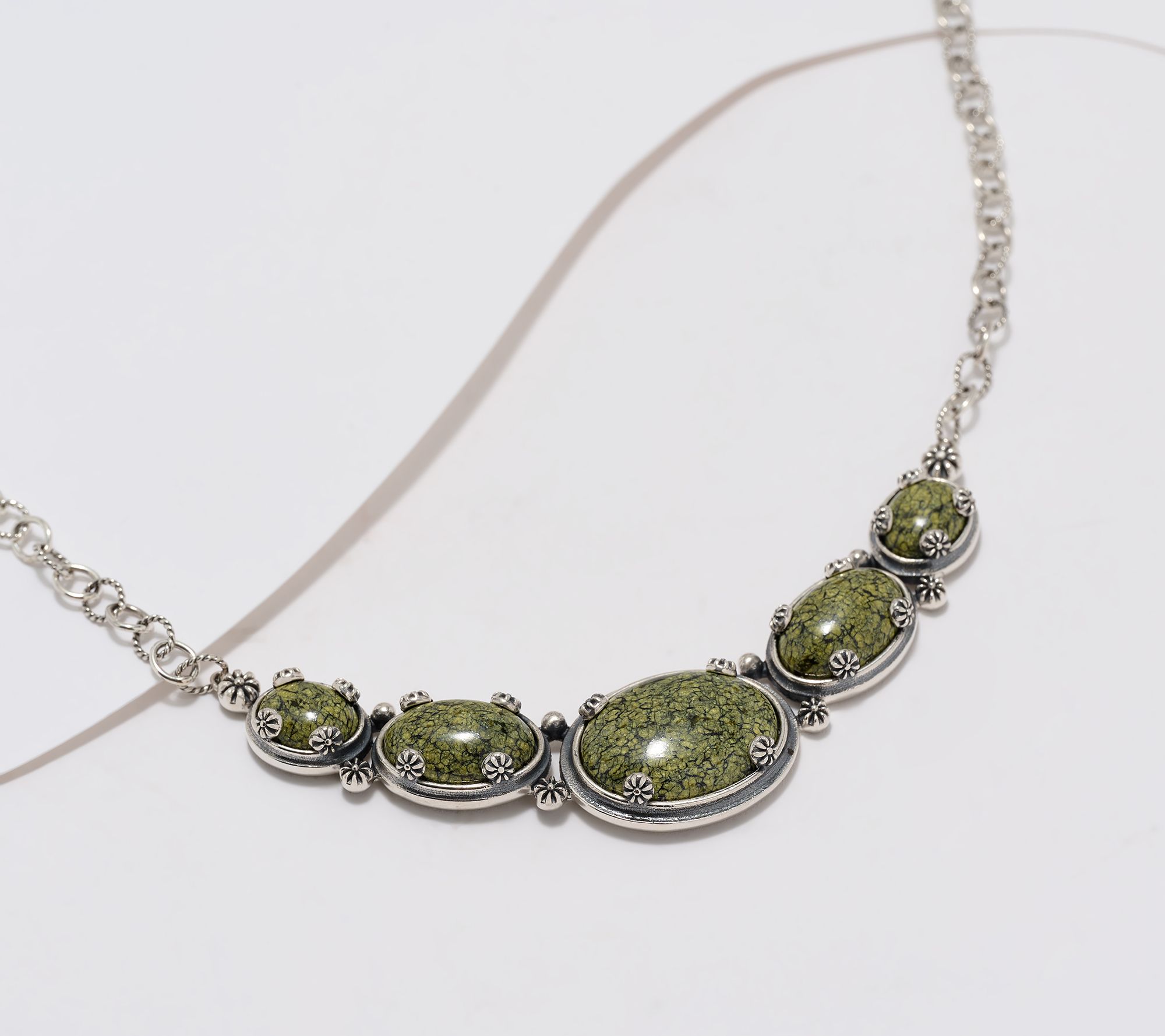 American West Sterling Silver Oval Gemstone Crescent Necklace