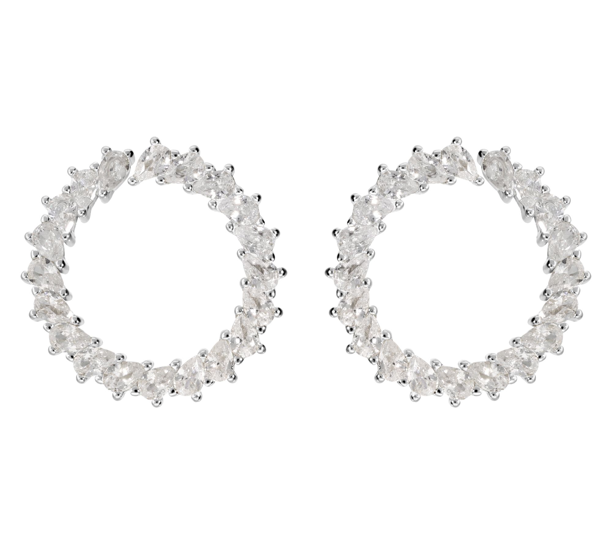 Diamonique Round Frontal Earrings, Sterling Silver