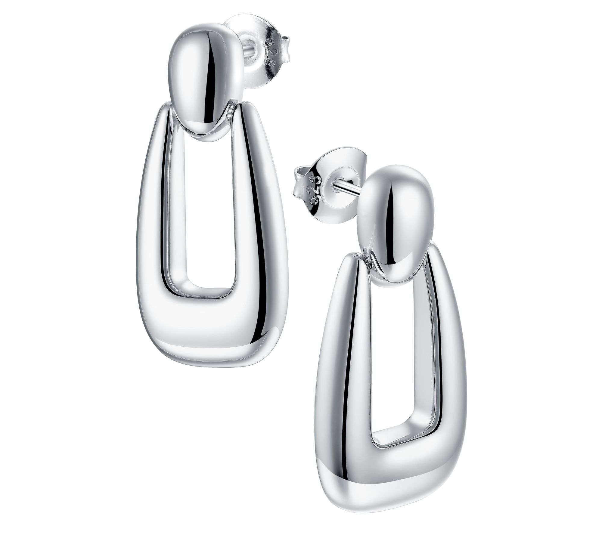 Silver Style Oval Tear Drop Hoop Earrings, Sterling