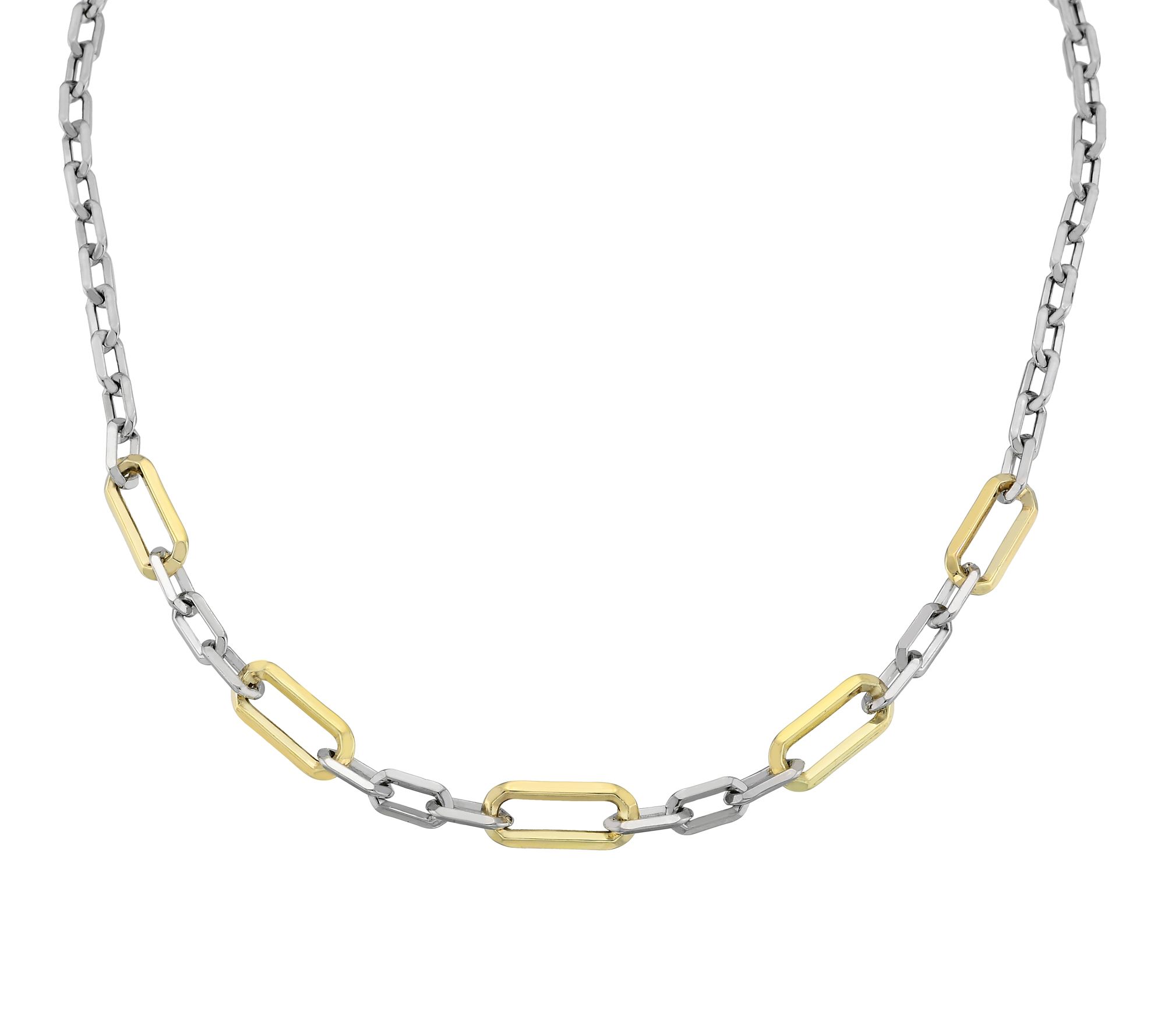 Silver Style Two-Tone Paperclip Link Necklace,Sterling