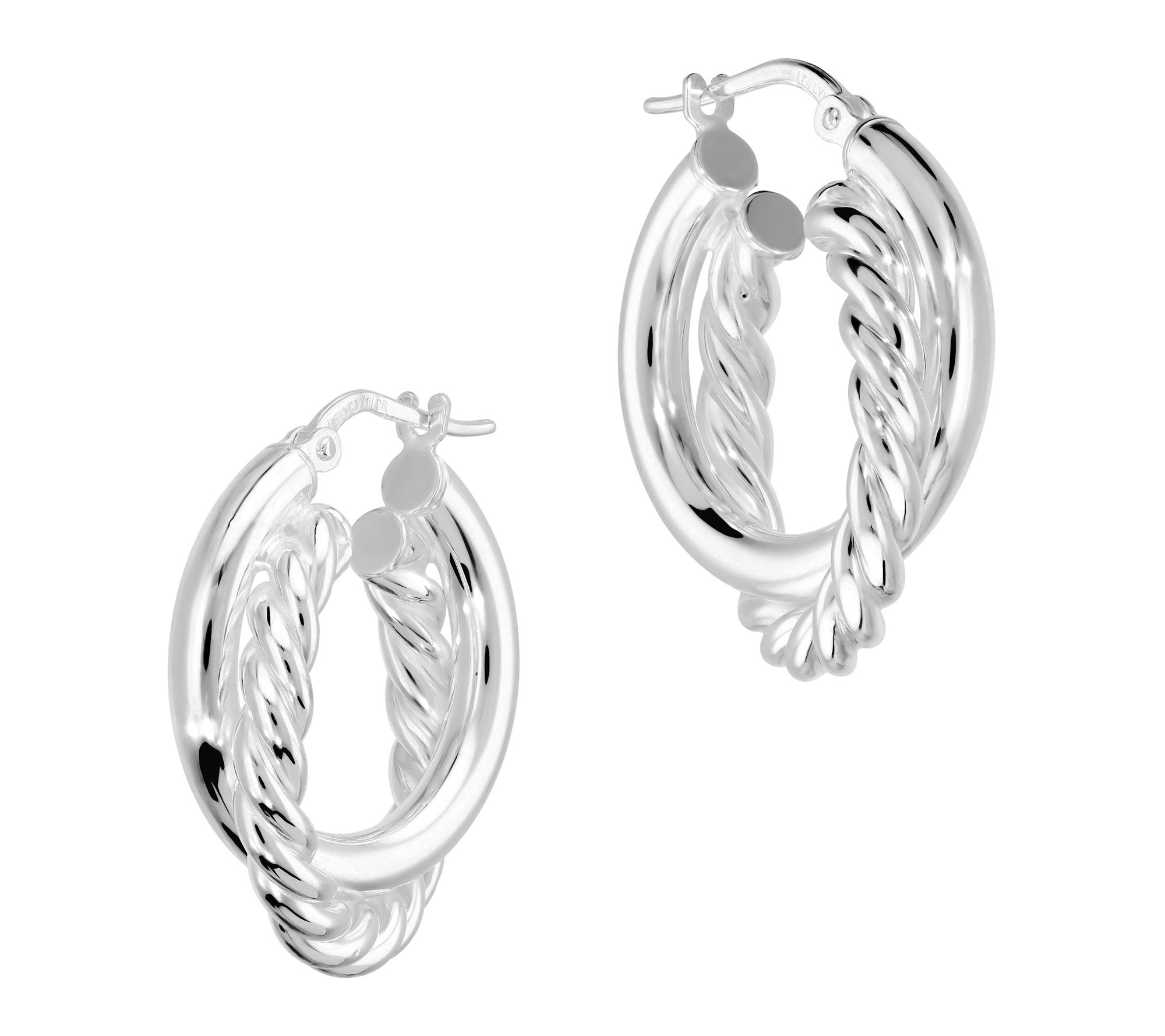 Ultrafine 950 Silver Braided Double Hoop 1" Earrings