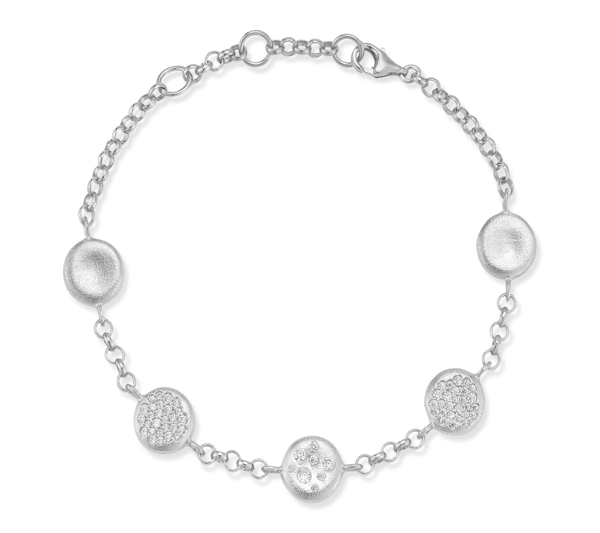 Sterlina Silver Pave Satin Disc Station Bracelet, Sterling