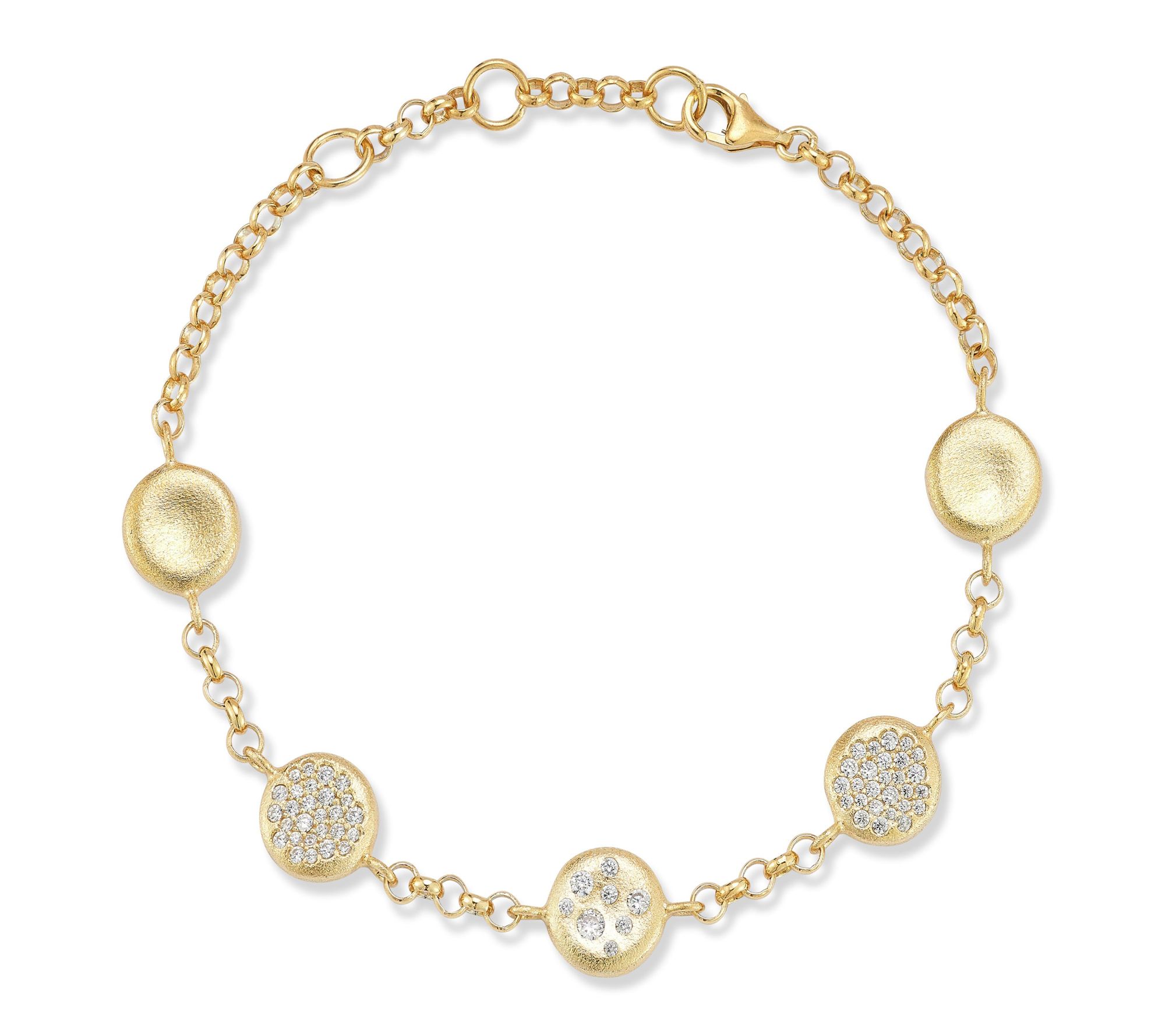 Sterlina Silver Pave Satin Disc Station Bracelet, Sterling