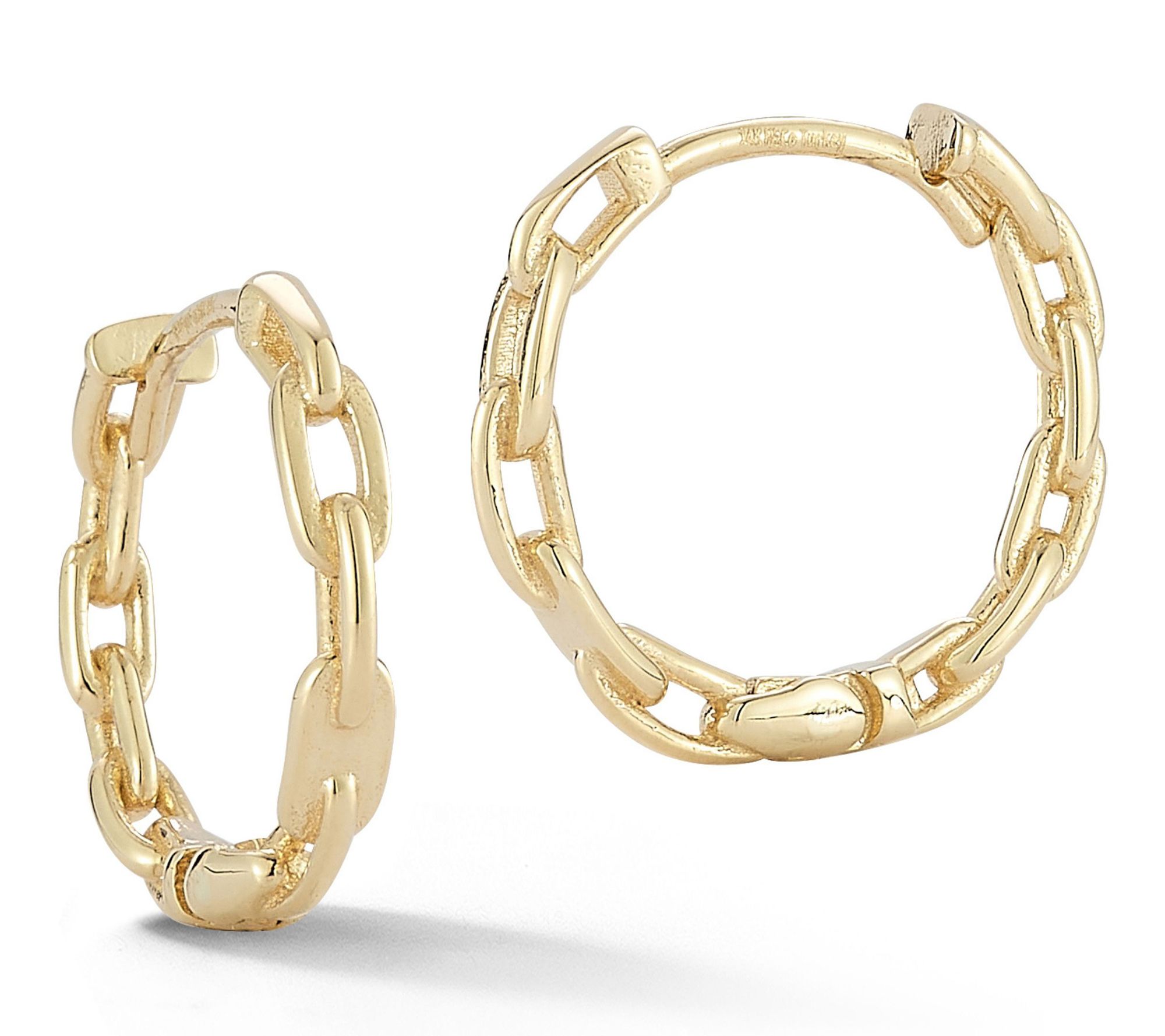 Luminosa Gold Round Oval Link Chain Hoop Earrings, 14K