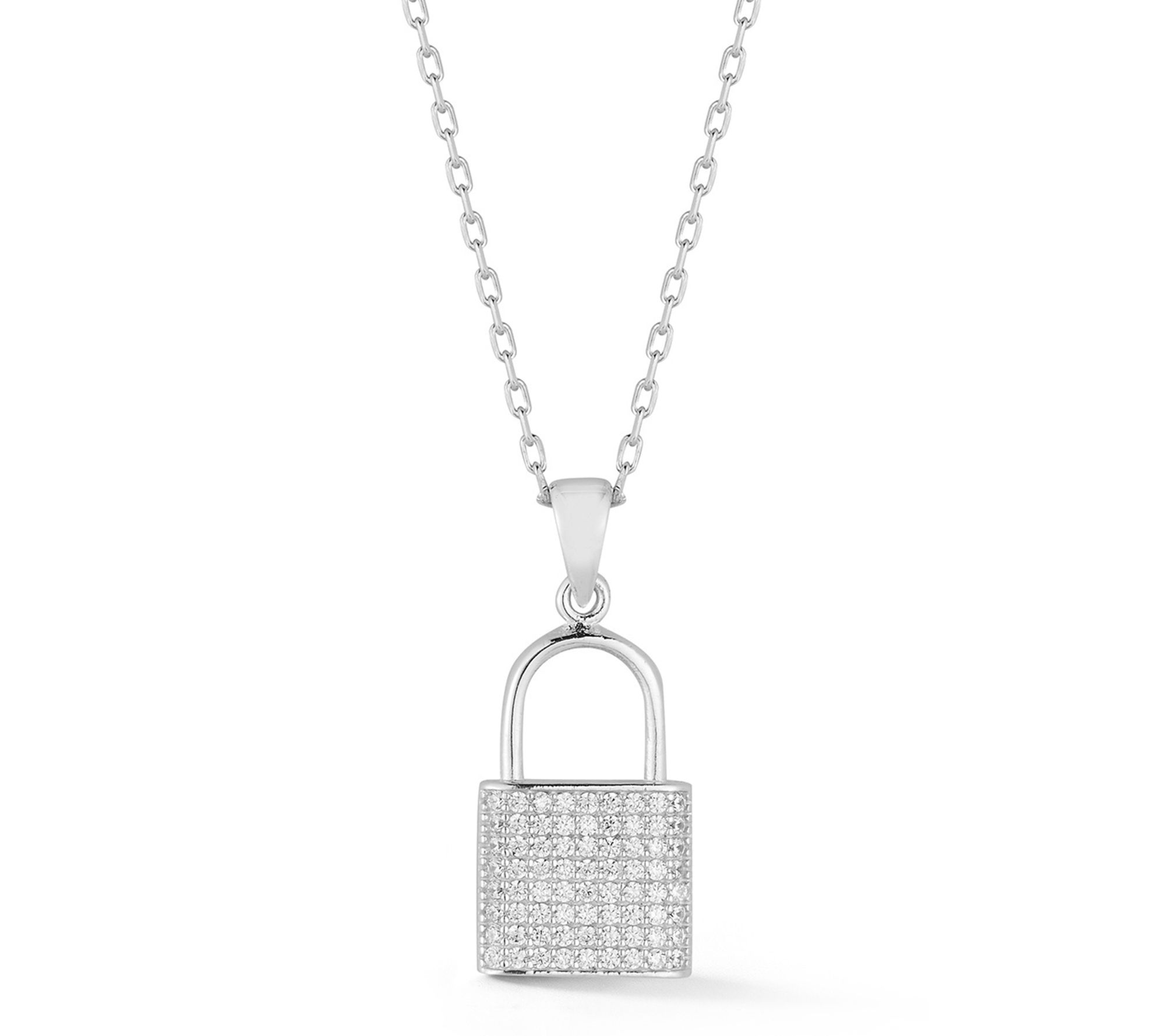 Sterlina Silver Pave Padlock Pendant w/ Chain,Sterling