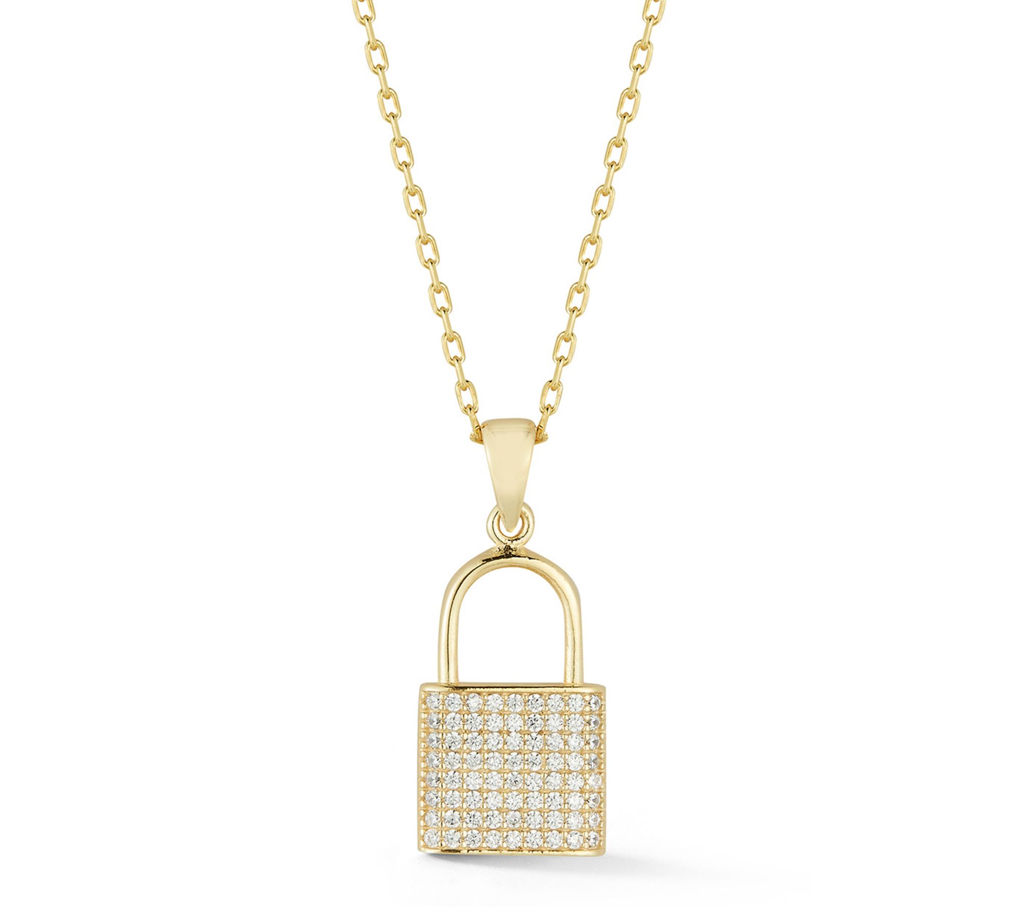 Sterlina Silver Pave Padlock Pendant w/ Chain,Sterling