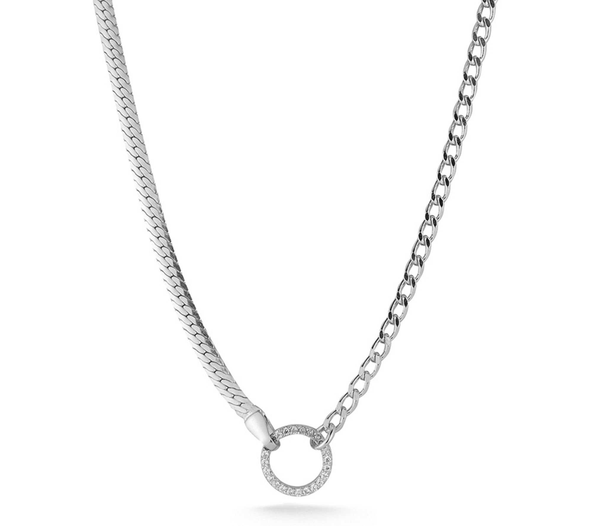 Sterlina Silver Snake & Curb Chain Necklace, Sterling