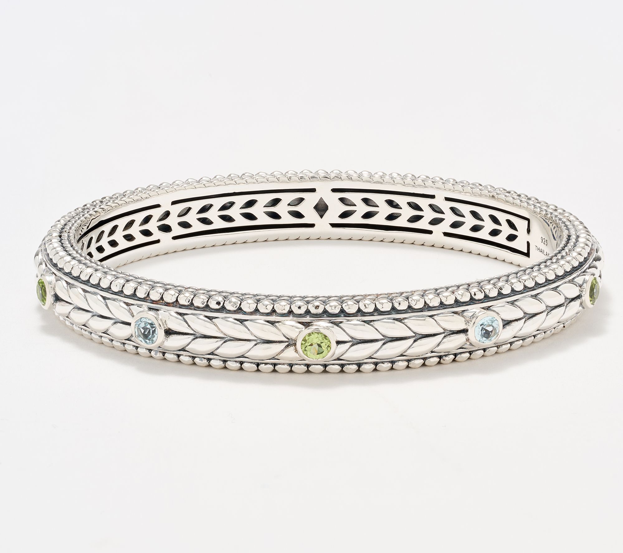 JAI Sterling Silver Multi- Gemstone Basketweave Bangle, 42.5g