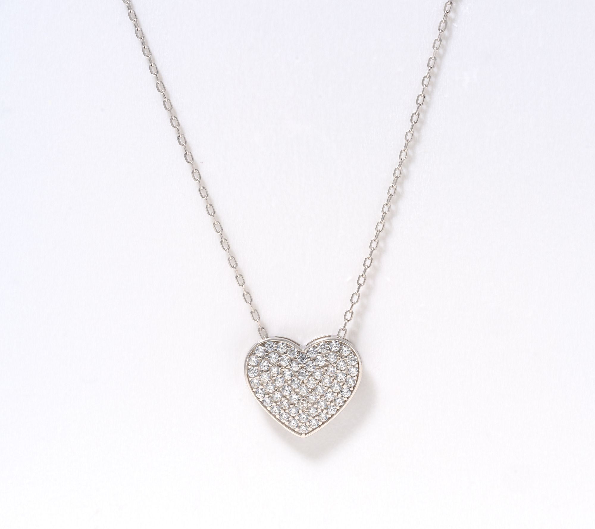 Diamonique Pave Heart Necklace, Sterling Silver