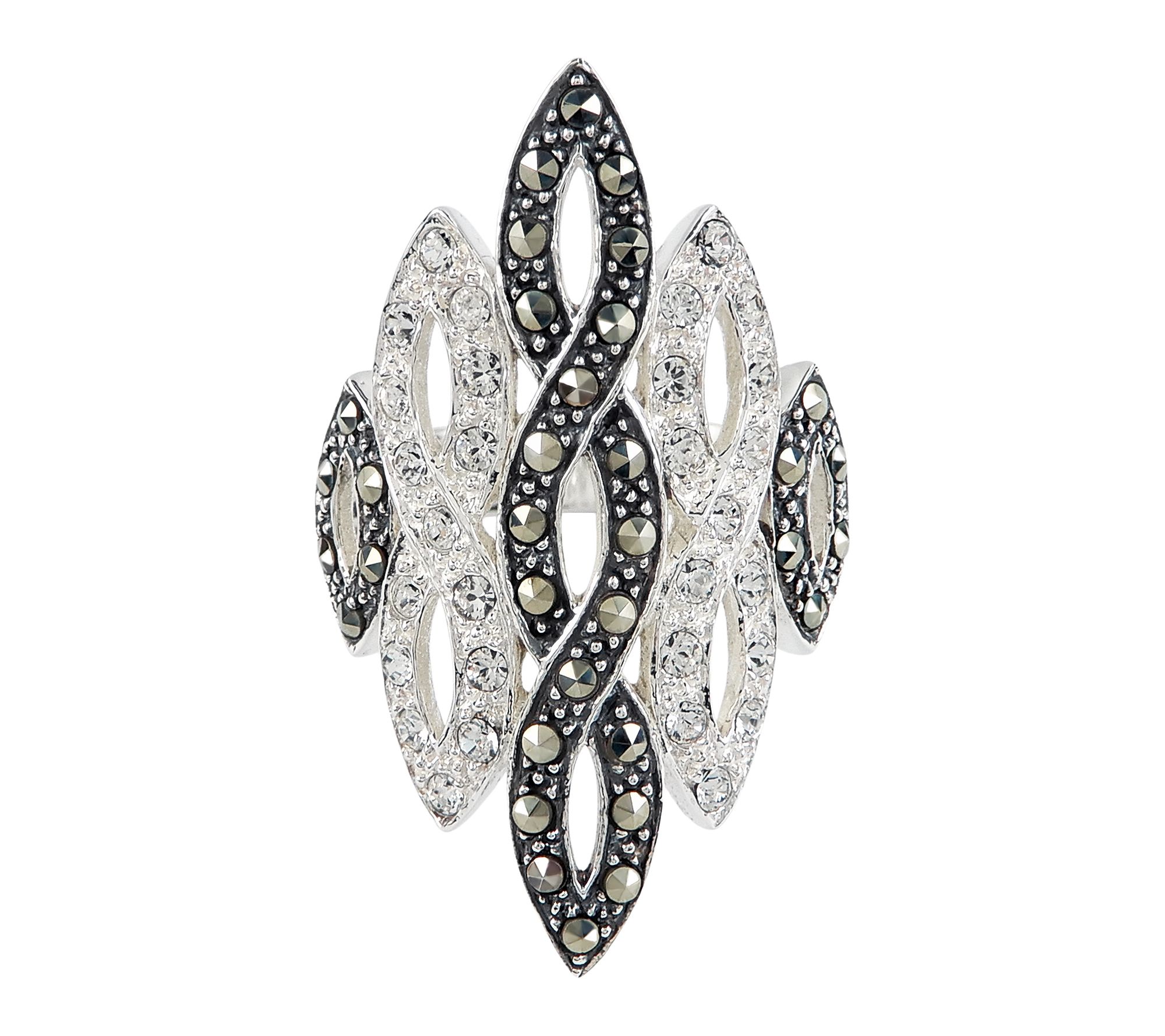 Suspicion Crystal & Marcasite Bypass Ring, Sterling Silver