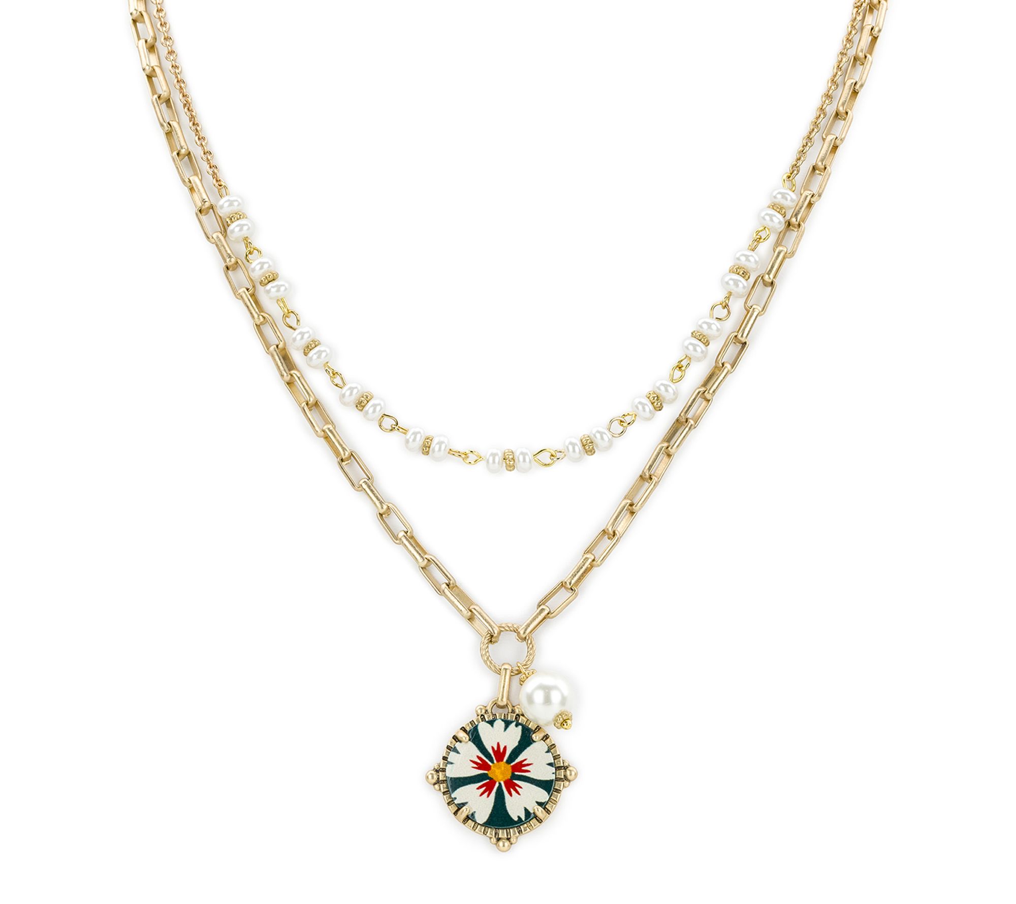 Patricia Nash Leather Inset Drop Necklace